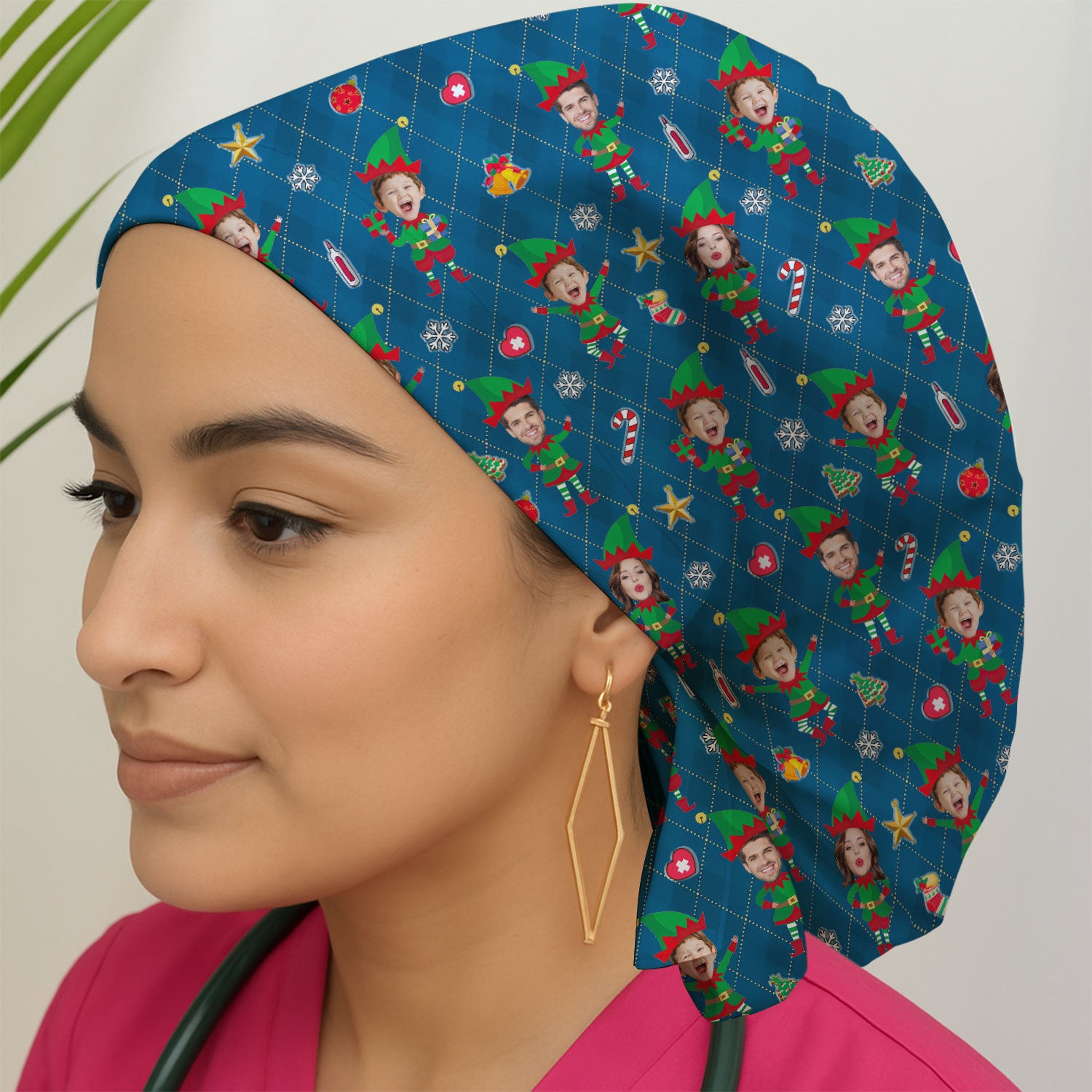 Personalized Face Nurse Cap, Custom Photo Christmas Scrub Hat, Funny Holiday Medical Uniform For Nursing