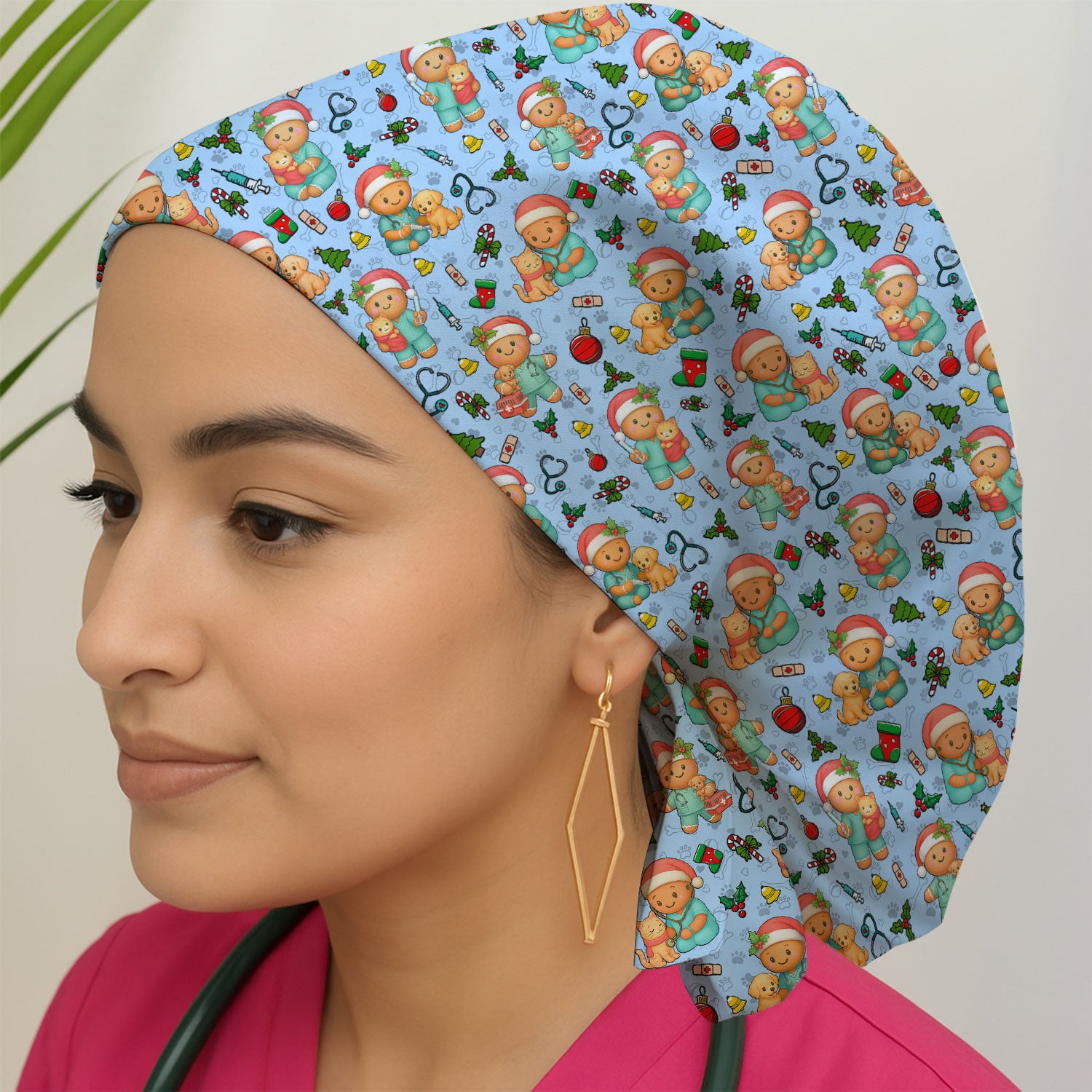 Cute Pharmacy Christmas Scrub Cap – Funny Gingerbread Nurse Print Cap – Festive Holiday Medical Uniform for Pharmacy Tech and Doctor