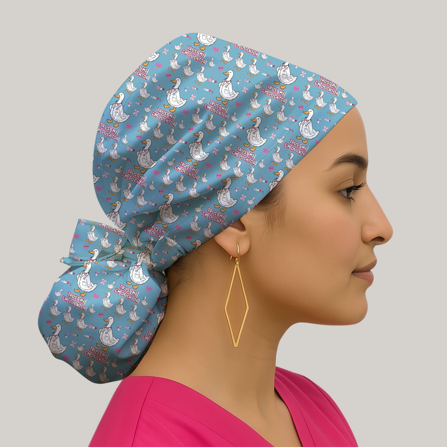 Trust Me I'm Ducktor Scrub Cap, Funny Duck Pattern Scrub Hat, Breathable Fabrics Nursing Uniform For Women