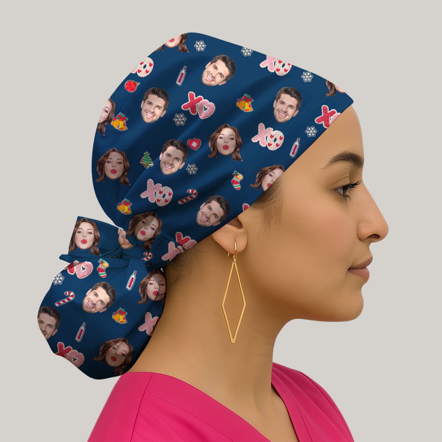 Personalized Photo Scrub Cap, Custom Face XOXO Scrub Hat, Breathable Fabrics Nursing Uniform
