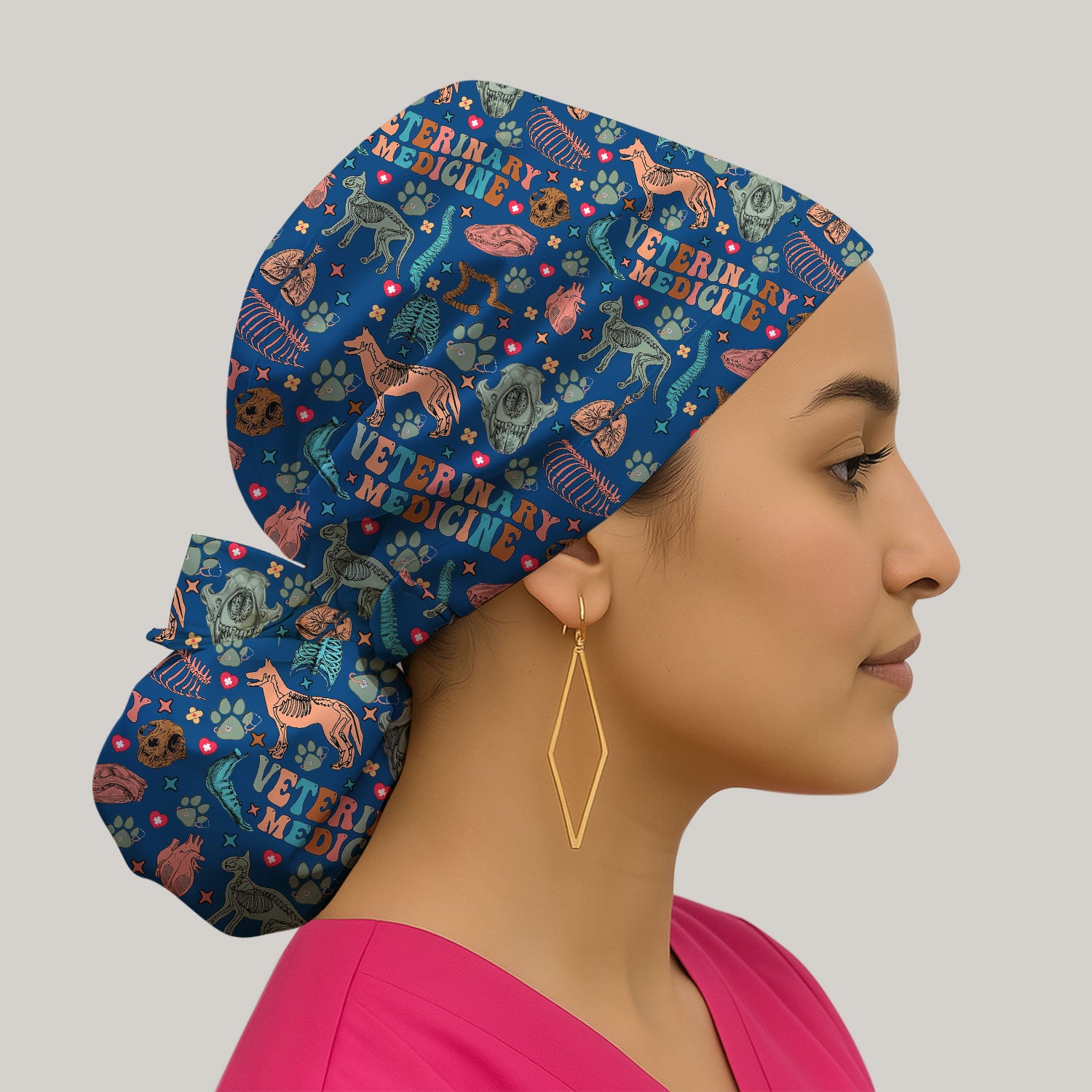 Vet Tech Bouffant Scrub Caps for Women - Veterinary Medicine Holiday Nursing Gift - Breathable Fabrics Caps Uniform