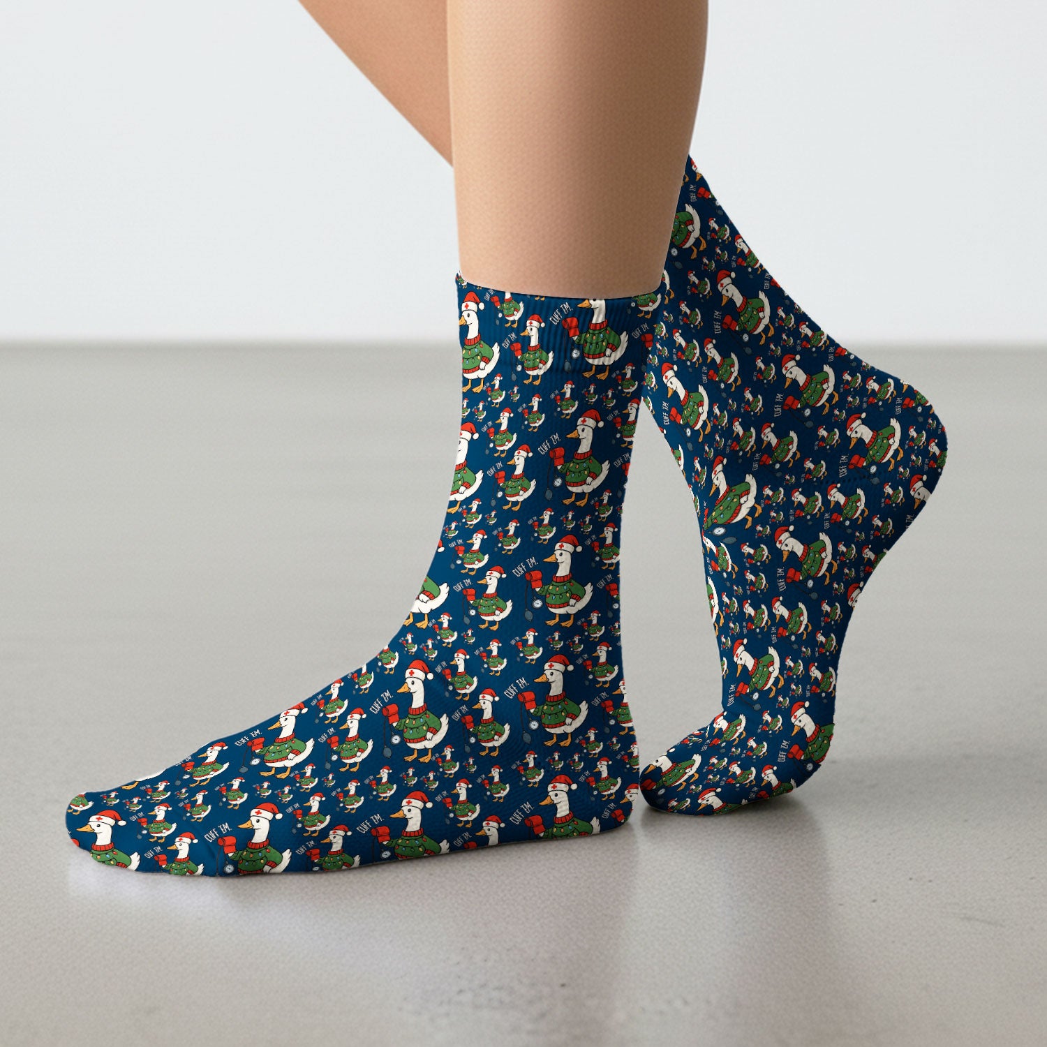 Nurse Christmas Duck Scrub Socks, Cute Goose Pattern Scrub Sock, RN LPN CNA Nursing Uniform