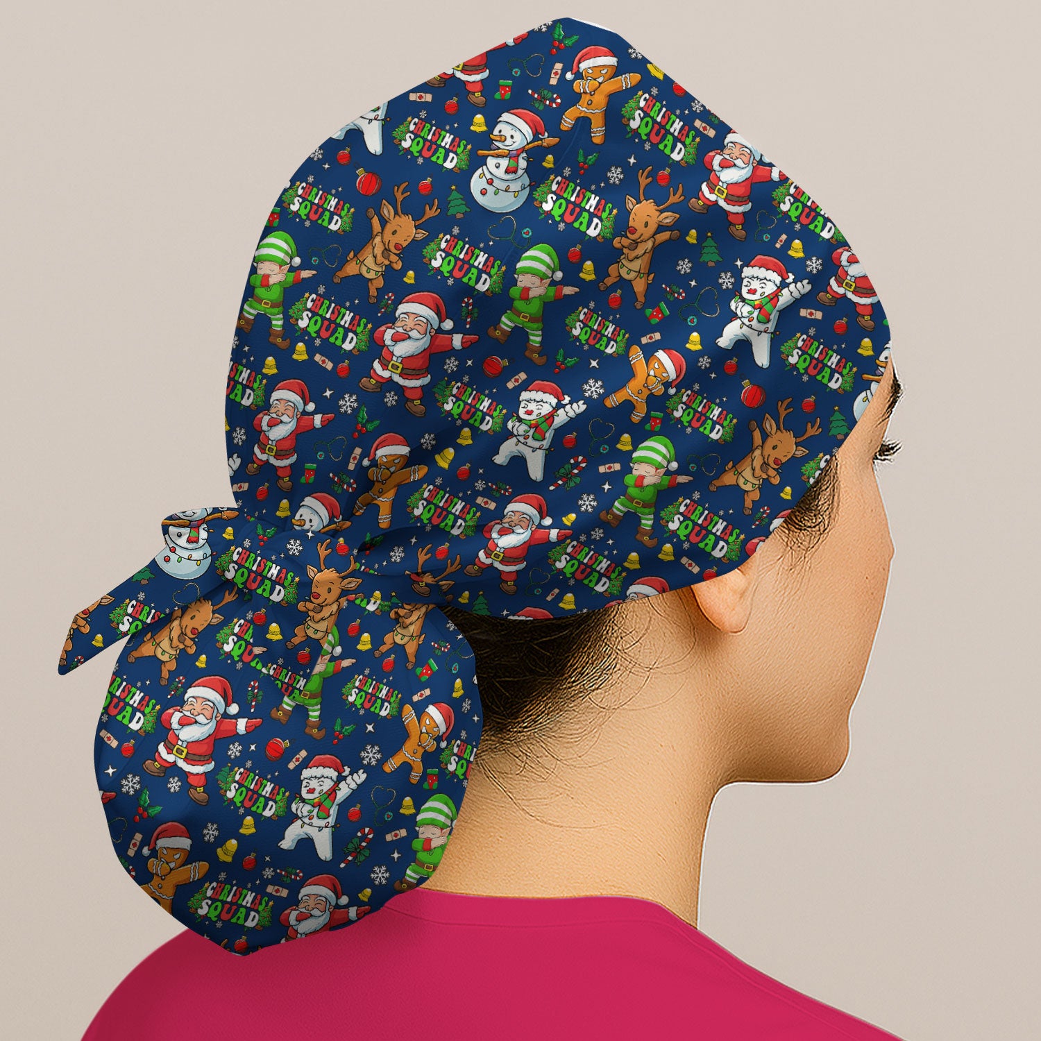 Christmas Squad Bouffant Scrub Caps for Women - Dancing Santa, Reindeer & Elf Holiday Nursing Gift - Funny Holiday Gift