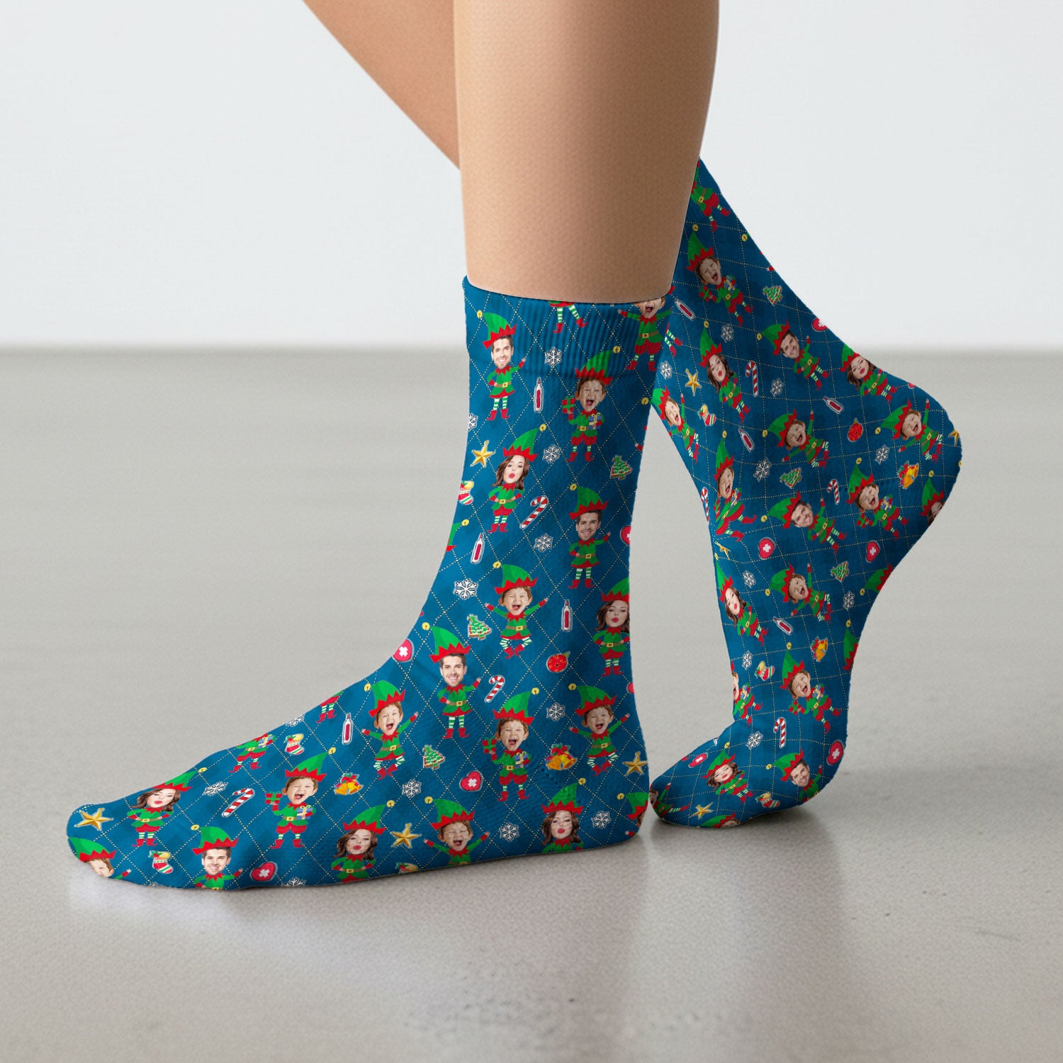 Personalized Face Nurse Sock, Custom Photo Christmas Scrub Socks, Funny Holiday Medical Uniform For Nursing