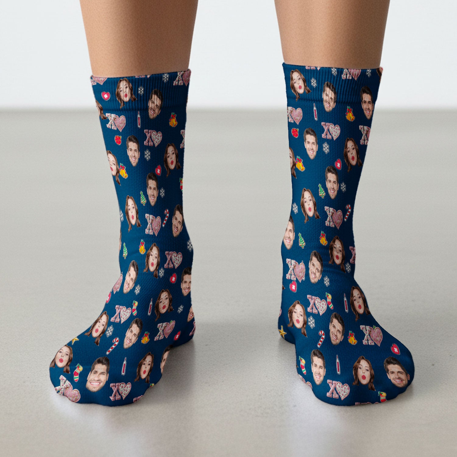 Custom Face Pattern XOXO Scrub Sock, Personalized Photo Scrub Socks, Breathable Fabrics Nursing Uniform