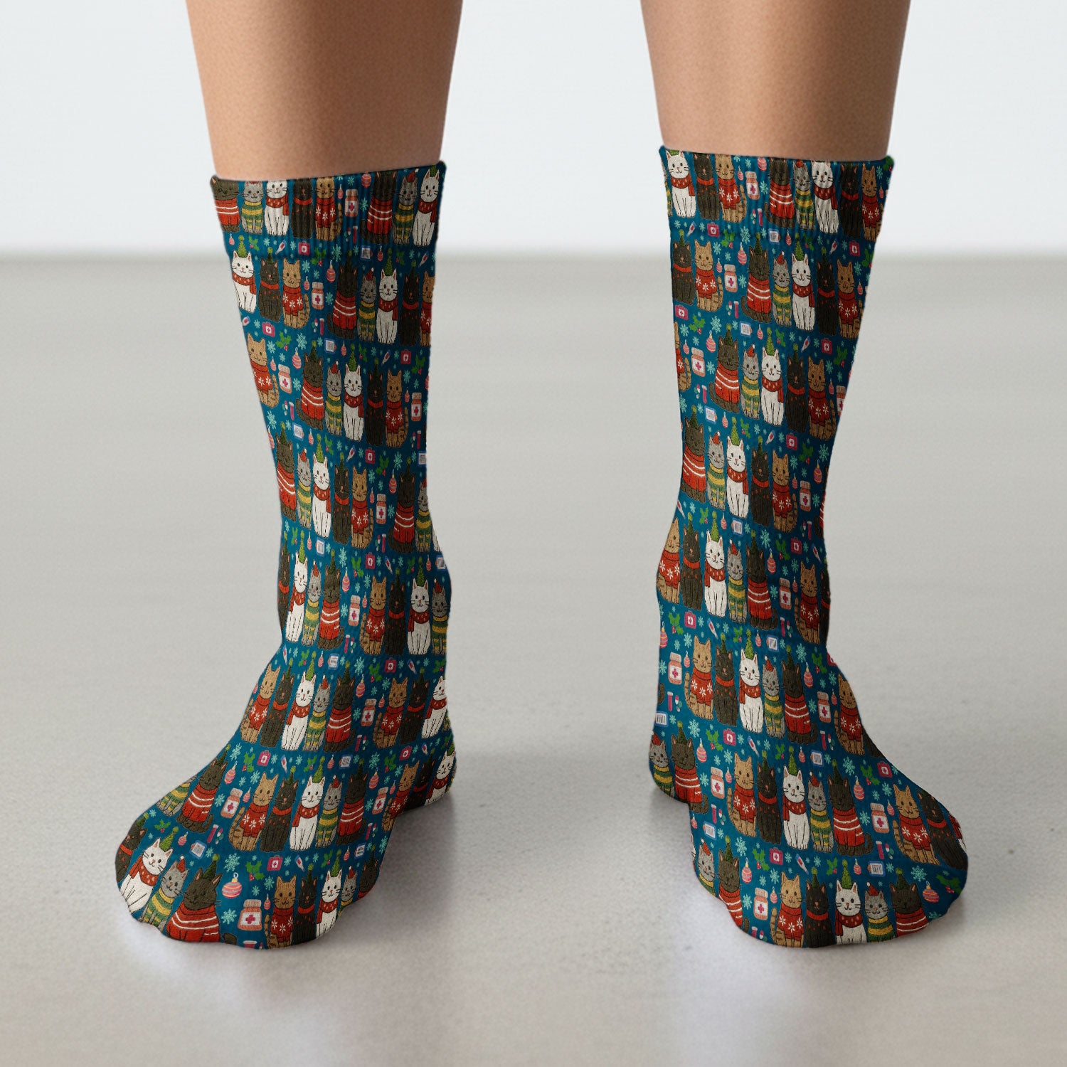 Christmas Cat Nurse Socks, Funny Holiday Medical Socks, Cute RN Gift For Nurses, Cat Lover Xmas Socks