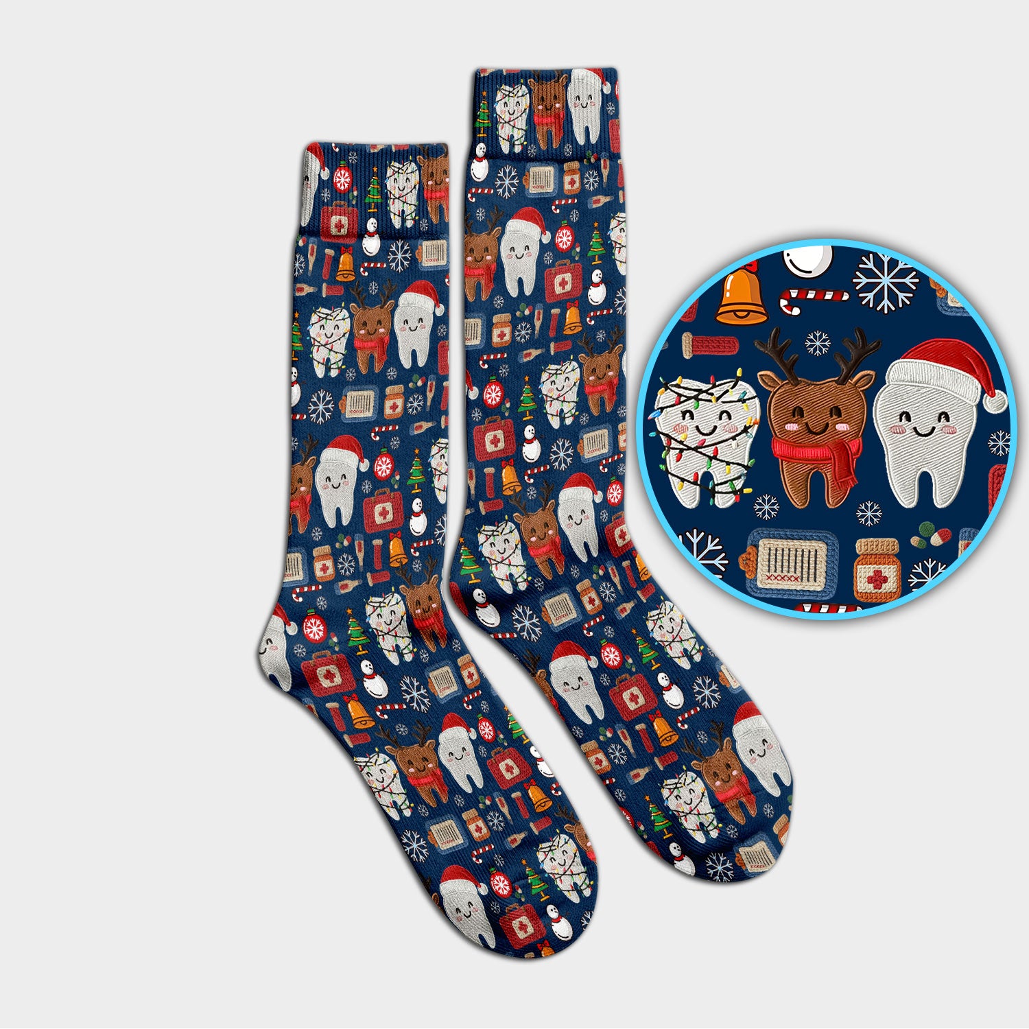 Christmas Dental Socks for Nurse Doctor - Cute Santa & Reindeer Tooth Adult Socks for Men and Women