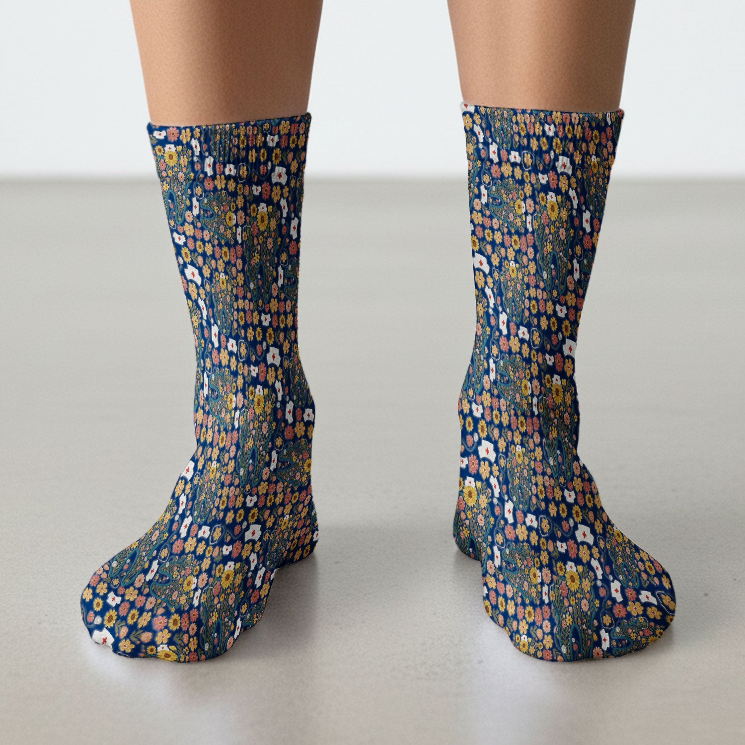 Boho Floral Tooth Socks for Nurse Doctor - Aesthetic Dental Adult Socks for Men and Women - Dentist Christmas Gift