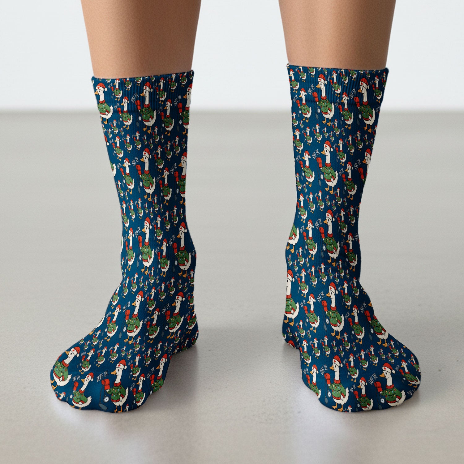 Nurse Christmas Duck Scrub Socks, Cute Goose Pattern Scrub Sock, RN LPN CNA Nursing Uniform