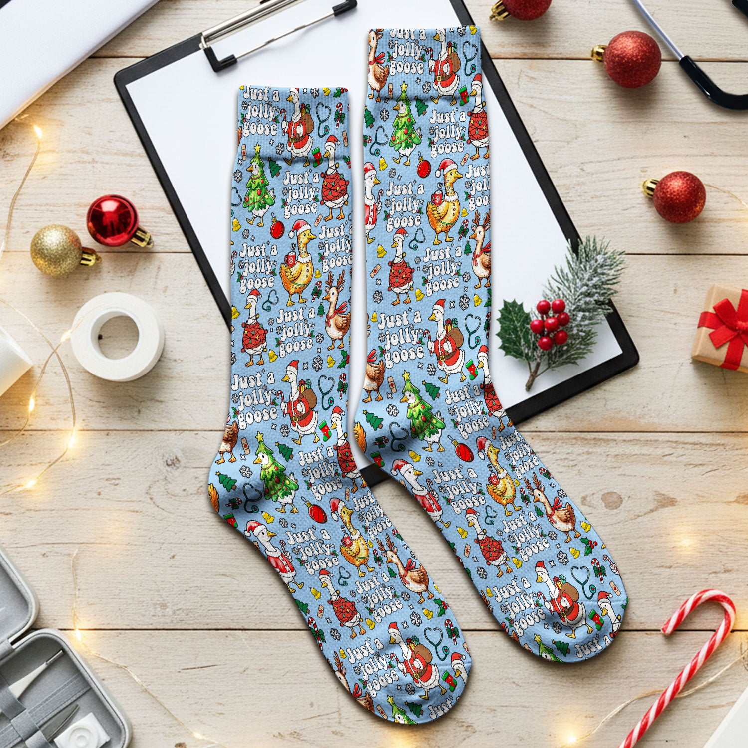 Just a Jolly Goose Socks for Nurse Doctor - Santa Goose Adult Socks for Men and Women - Breathable Fabrics Medical Uniform