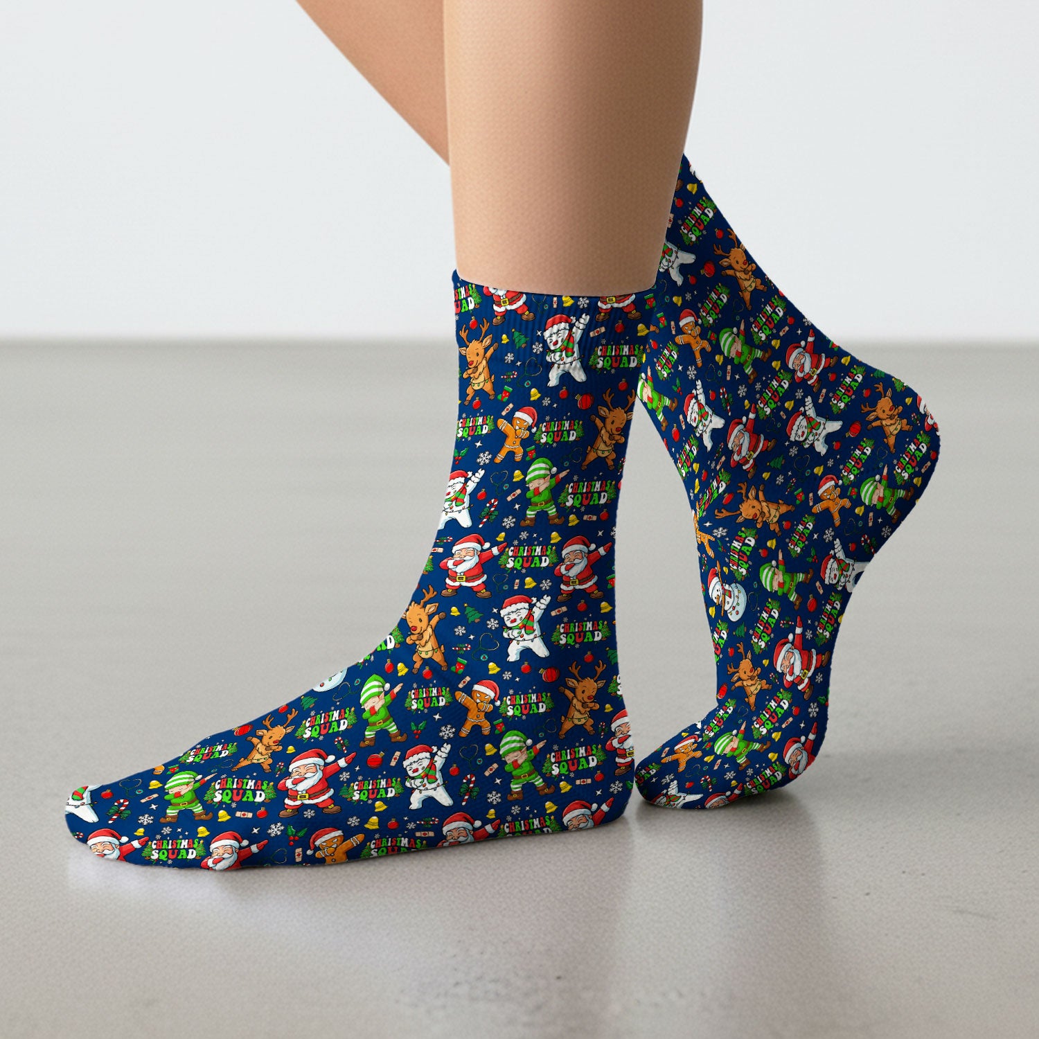 Christmas Squad Socks for Nurse Doctor - Dancing Santa, Reindeer & Elf Adult Socks for Men and Women - Gift for CNA LPN RN