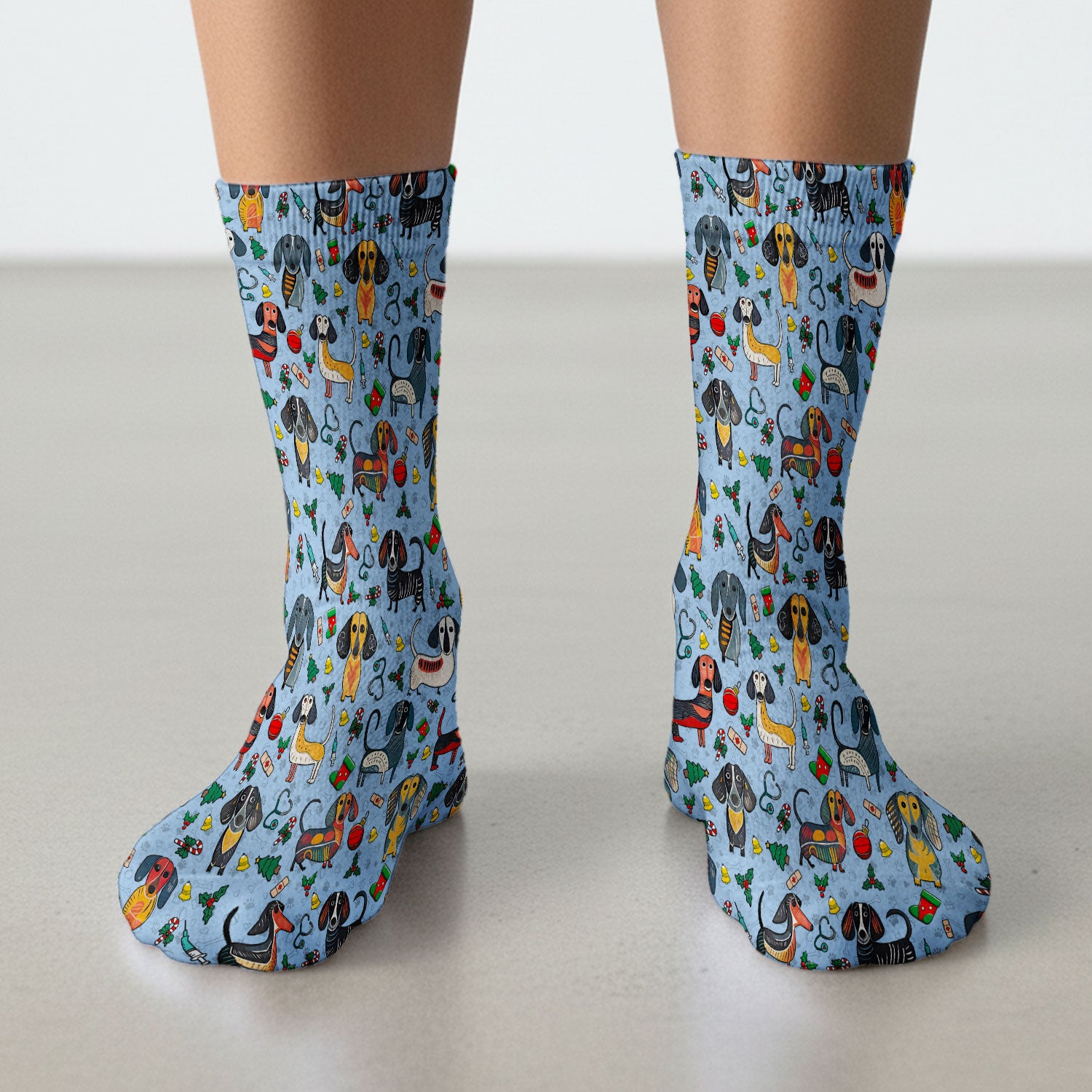 Christmas Wiener Dog Socks for Nurse Doctor - Dachshund Adult Socks for Men and Women - Breathable Fabrics Medical Uniform