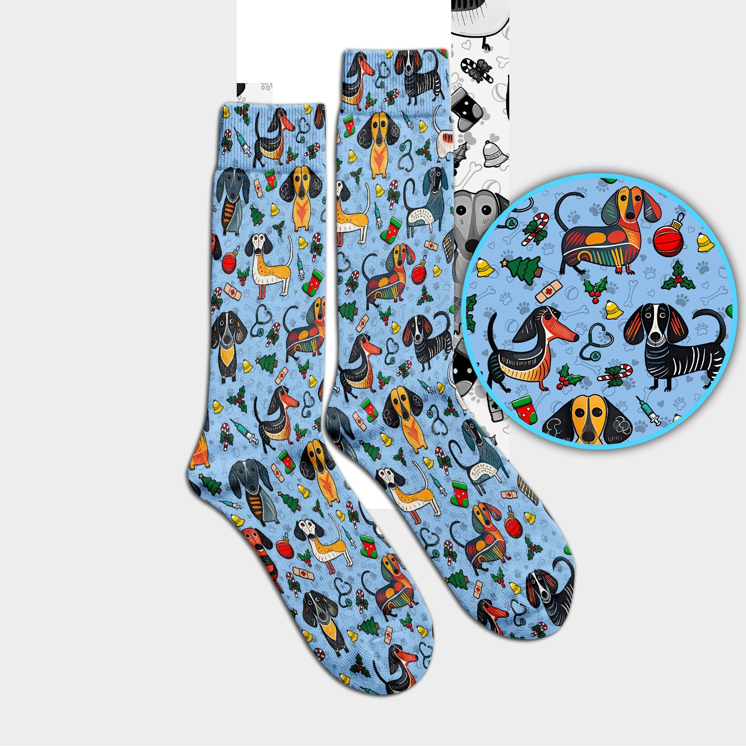 Christmas Wiener Dog Socks for Nurse Doctor - Dachshund Adult Socks for Men and Women - Breathable Fabrics Medical Uniform