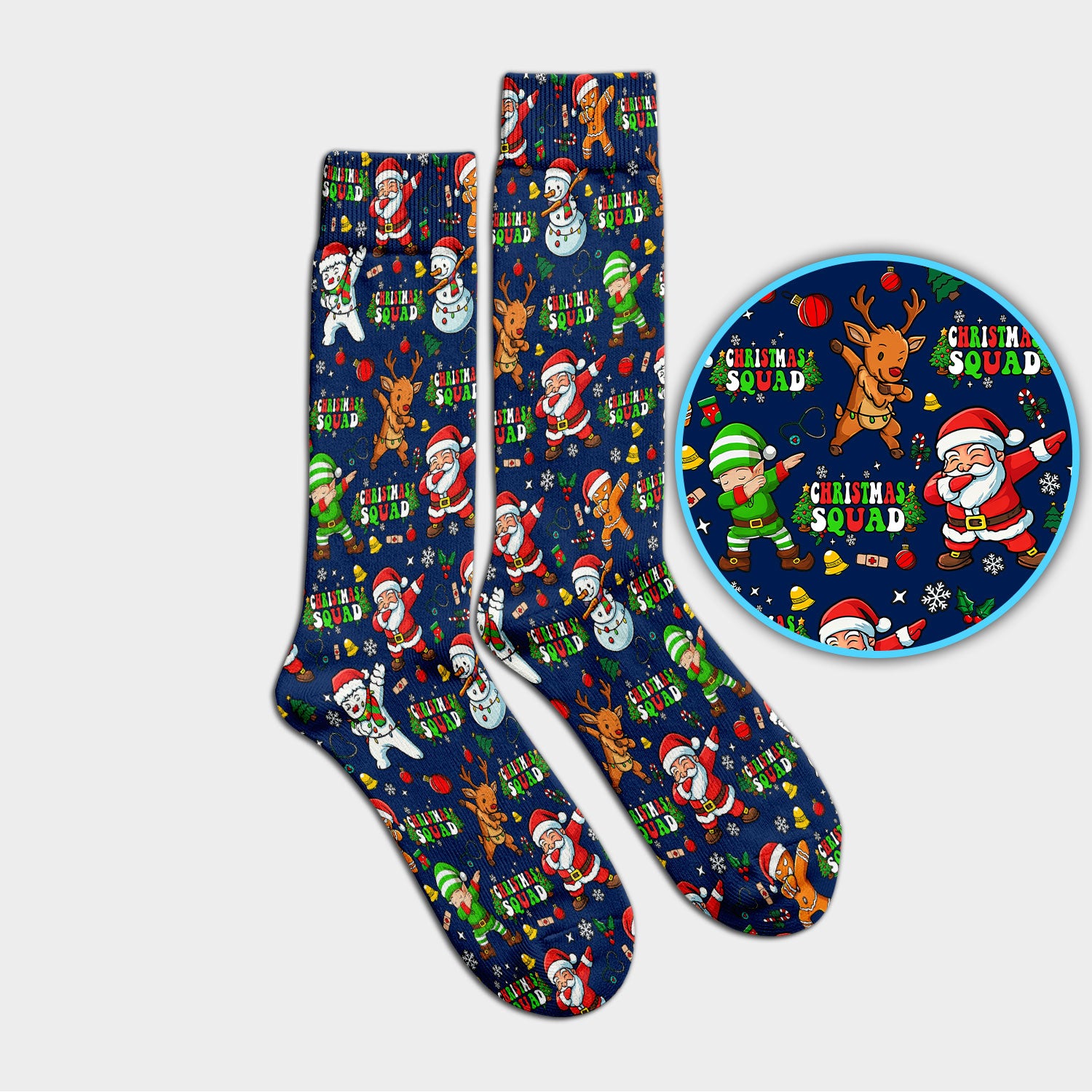 Christmas Squad Socks for Nurse Doctor - Dancing Santa, Reindeer & Elf Adult Socks for Men and Women - Gift for CNA LPN RN