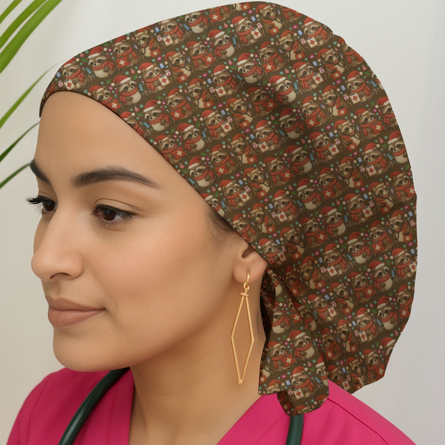 Christmas Scrub Cap – Nurse Raccoon Pattern Cap – Cute Medical Uniform For Nursing