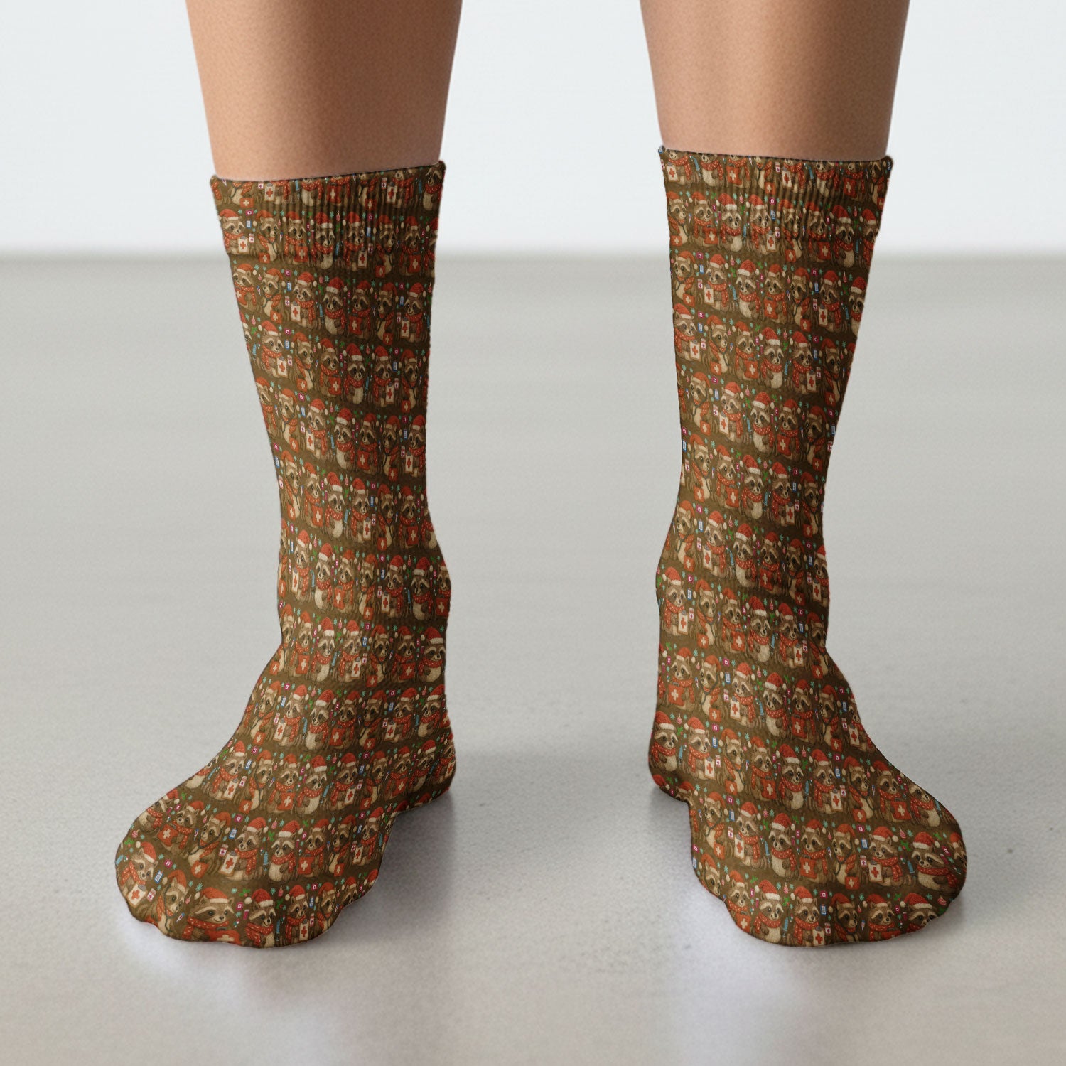 Christmas Scrub Socks – Nurse Raccoon Pattern Sock – Cute Medical Uniform For Nursing