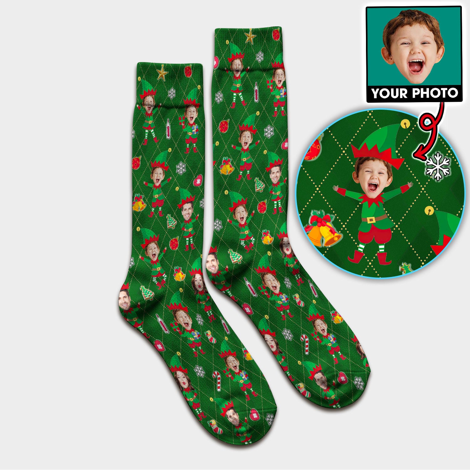 Personalized Face Nurse Sock, Custom Photo Christmas Scrub Socks, Funny Holiday Medical Uniform For Nursing