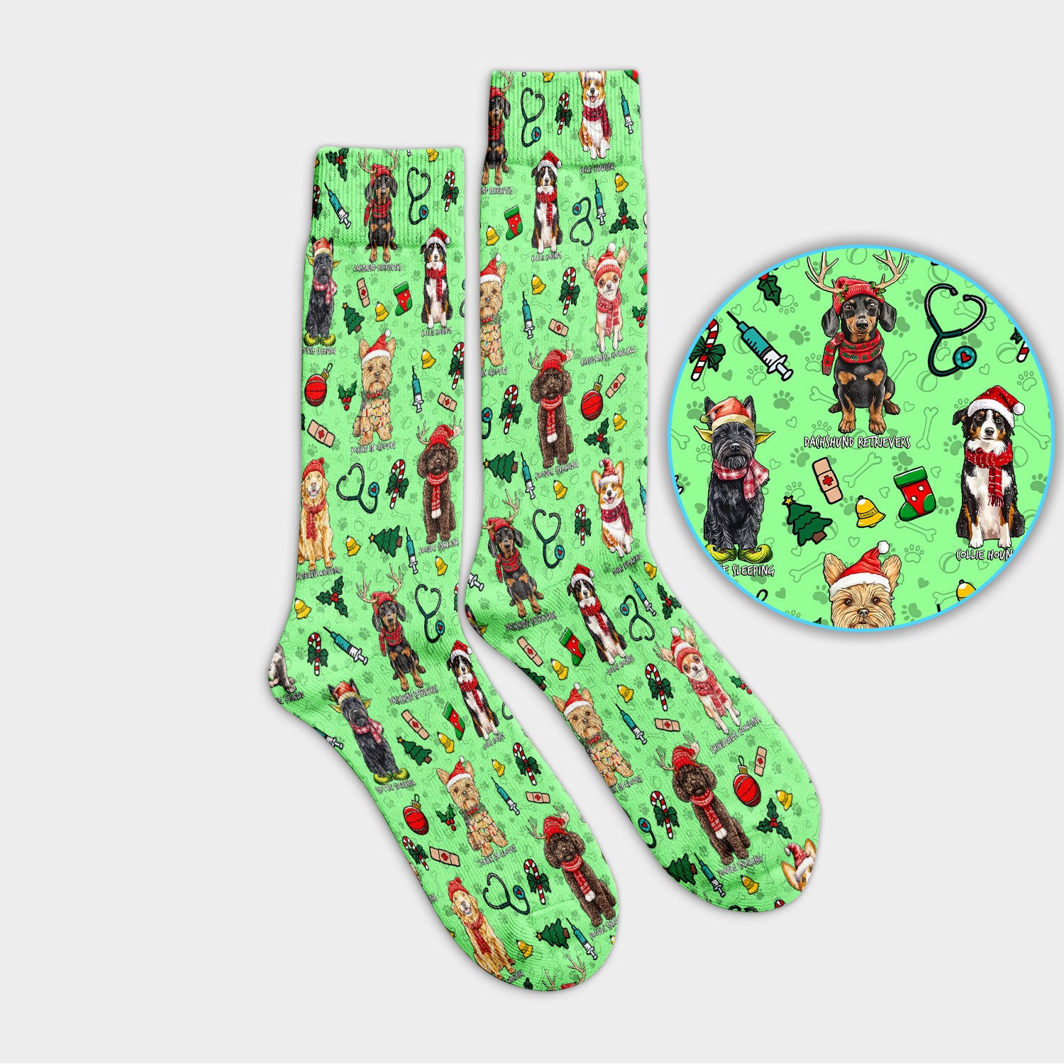 Cute Christmas Dog Socks for Nurse Doctor - Corgi, Dachshund, Husky, Poodle & Labrador Adult Socks for Men and Women