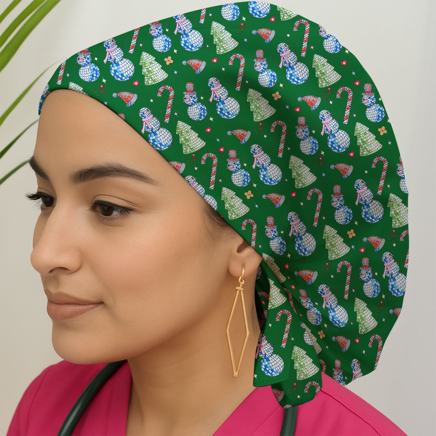 Funny Christmas Snowman Bouffant Scrub Caps for Women - Surgical Caps for Doctors - Breathable Fabrics Caps Uniform - Xmas Gift for RN LPN CNA