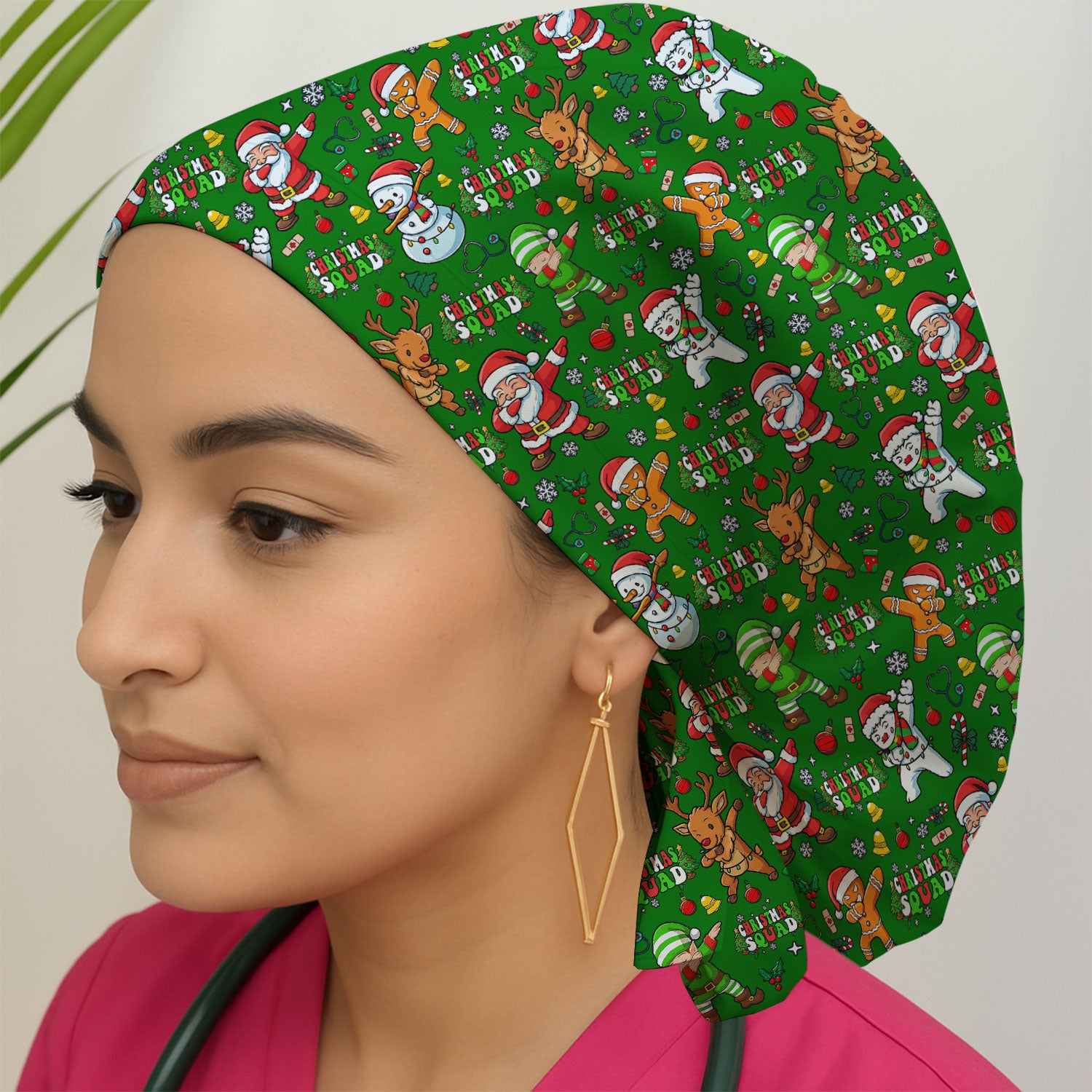 Christmas Squad Bouffant Scrub Caps for Women - Dancing Santa, Reindeer & Elf Holiday Nursing Gift - Funny Holiday Gift