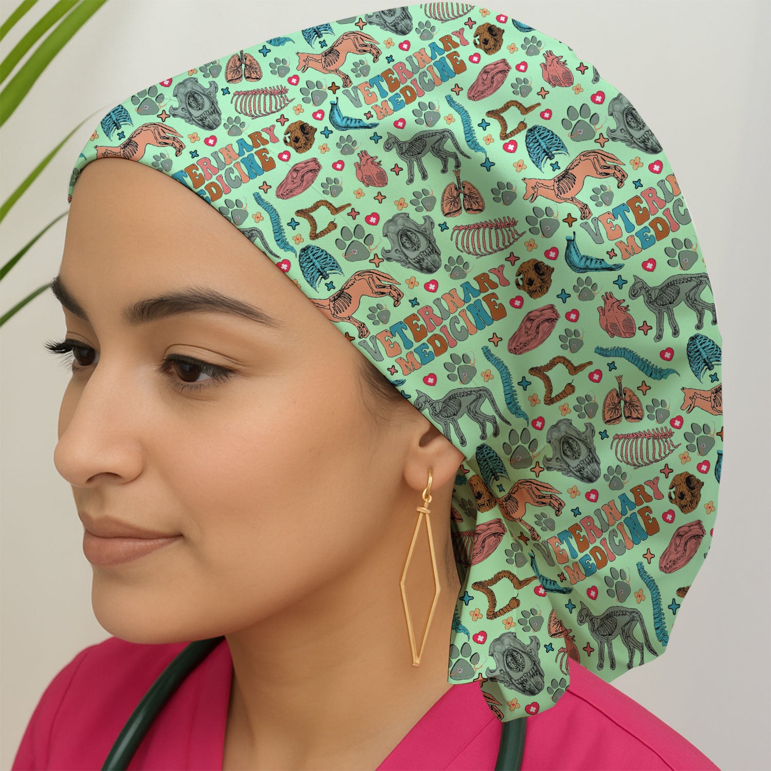 Vet Tech Bouffant Scrub Caps for Women - Veterinary Medicine Holiday Nursing Gift - Breathable Fabrics Caps Uniform