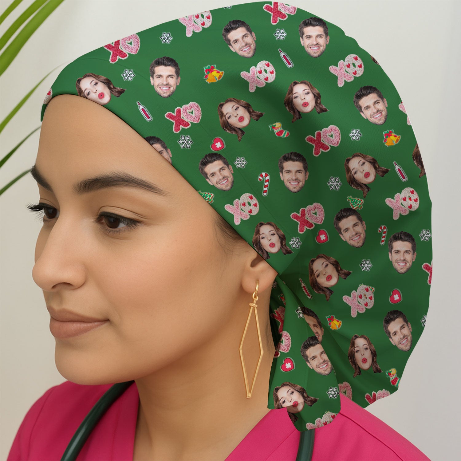 Personalized Photo Scrub Cap, Custom Face XOXO Scrub Hat, Breathable Fabrics Nursing Uniform
