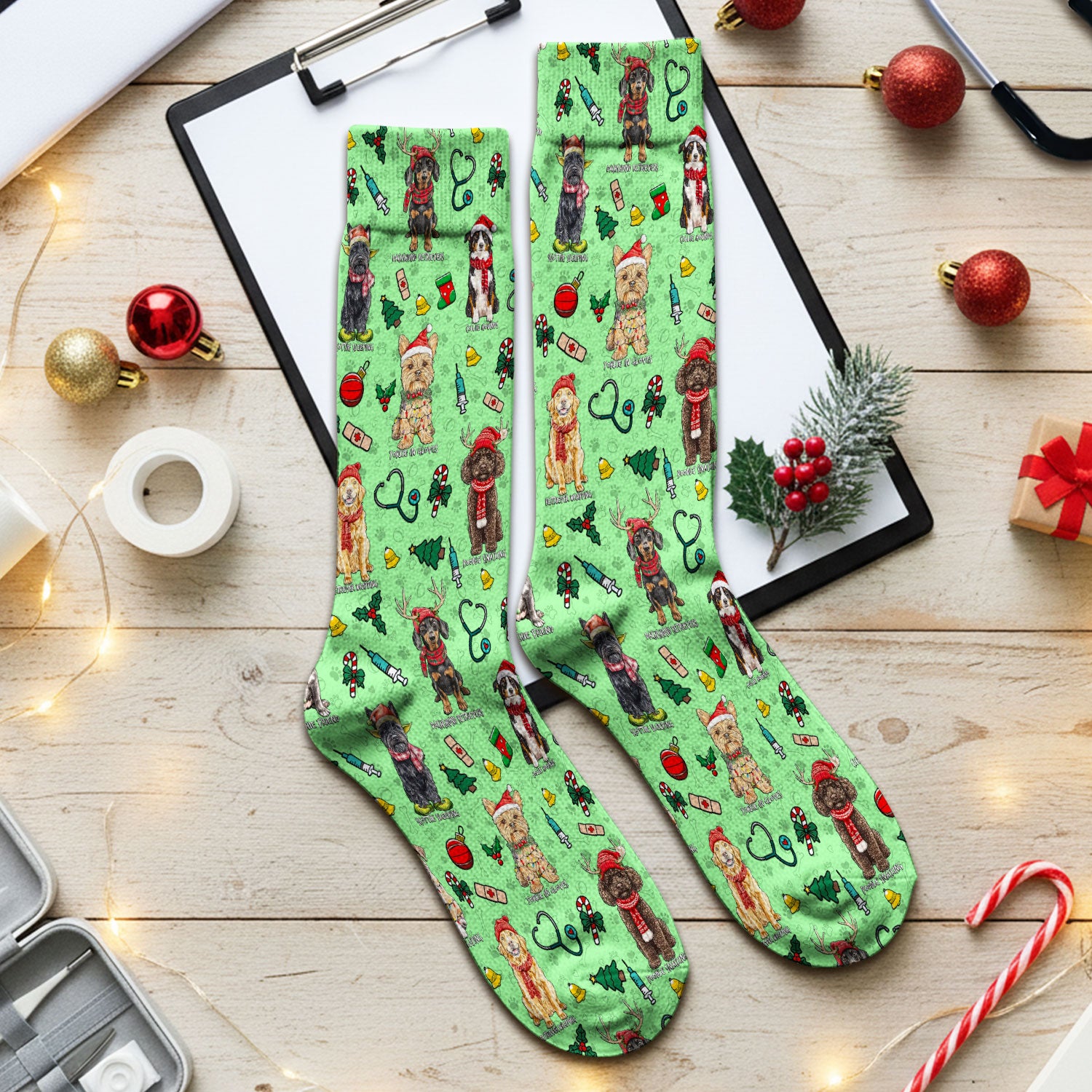 Cute Christmas Dog Socks for Nurse Doctor - Corgi, Dachshund, Husky, Poodle & Labrador Adult Socks for Men and Women