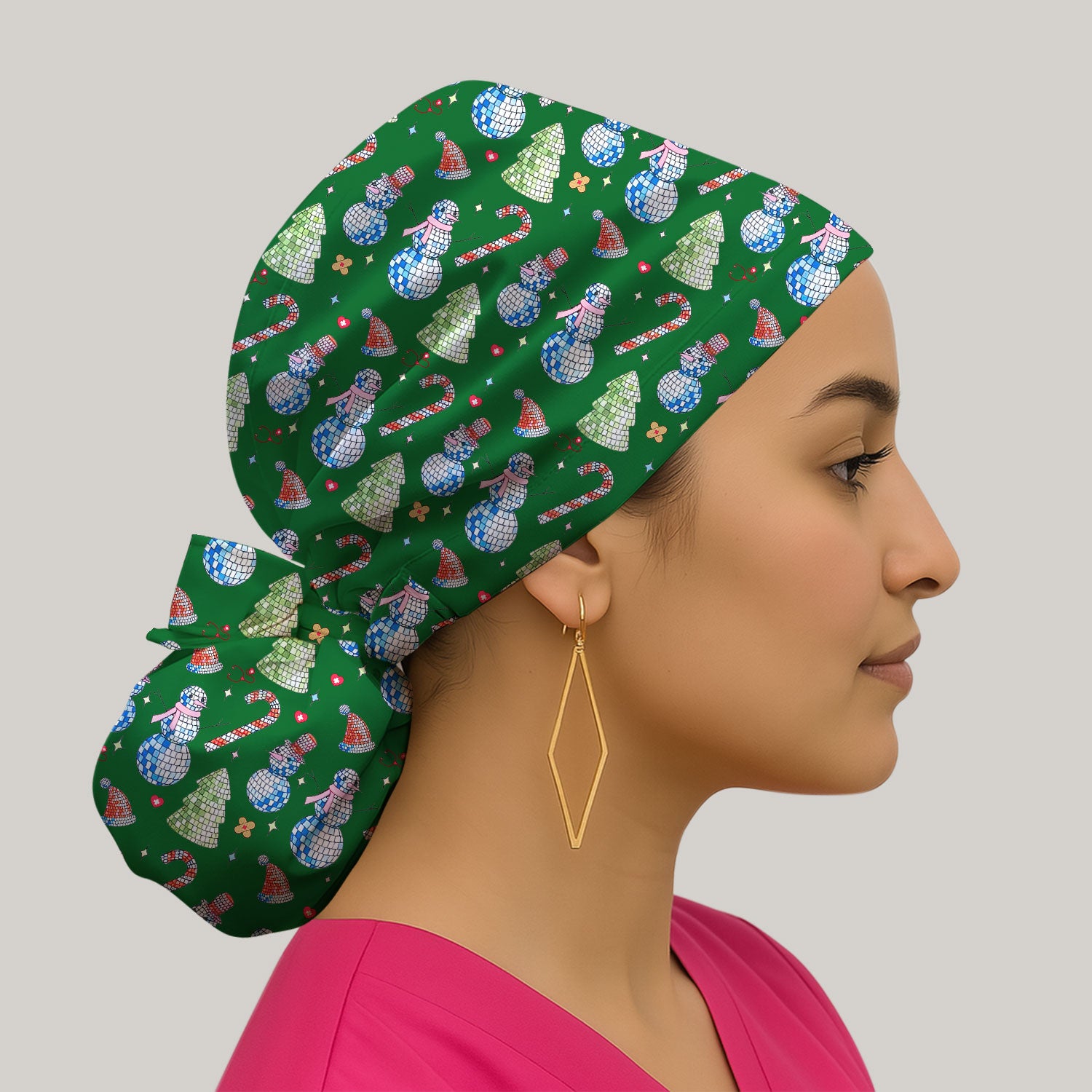 Funny Christmas Snowman Bouffant Scrub Caps for Women - Surgical Caps for Doctors - Breathable Fabrics Caps Uniform - Xmas Gift for RN LPN CNA