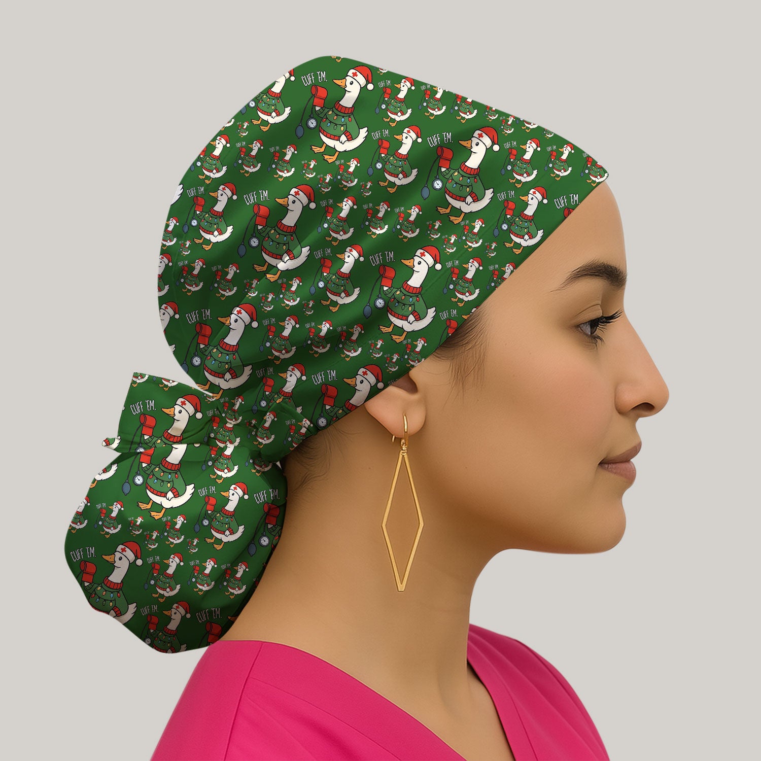 Nurse Christmas Duck Scrub Cap, Cute Goose Pattern Scrub Hat, RN LPN CNA Nursing Uniform