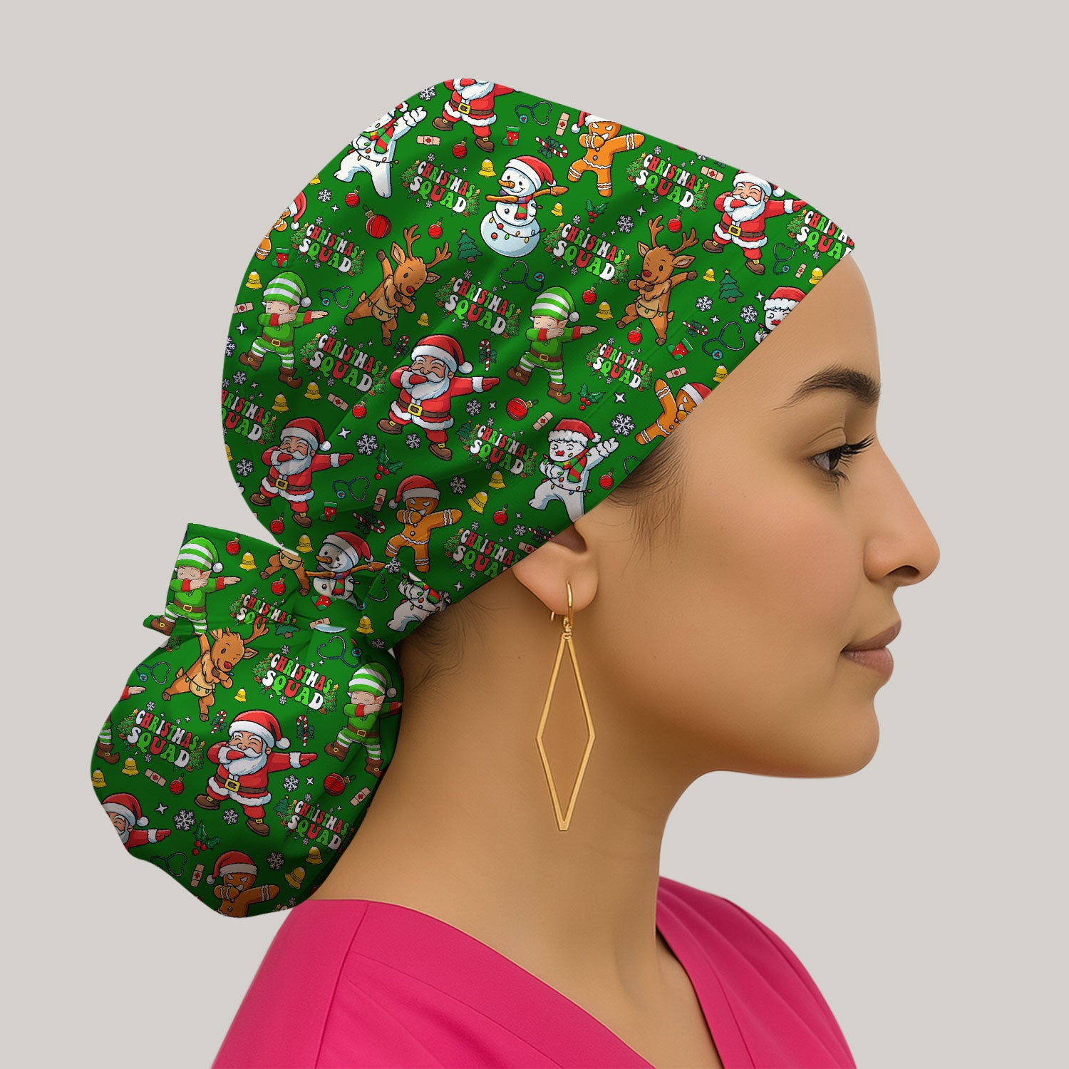Christmas Squad Bouffant Scrub Caps for Women - Dancing Santa, Reindeer & Elf Holiday Nursing Gift - Funny Holiday Gift