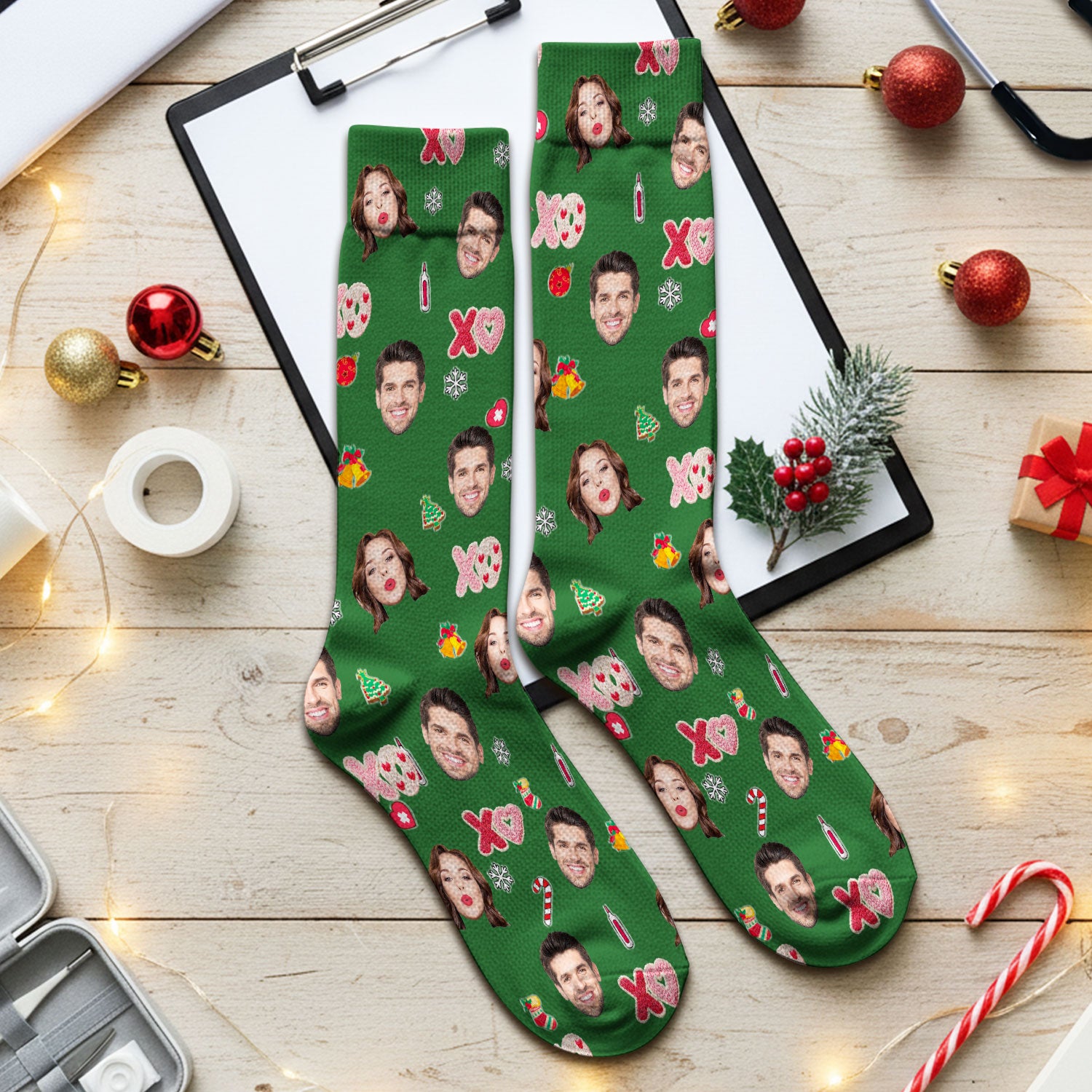 Personalized Photo Scrub Socks, Custom Face XOXO Scrub Sock, Breathable Fabrics Nursing Uniform