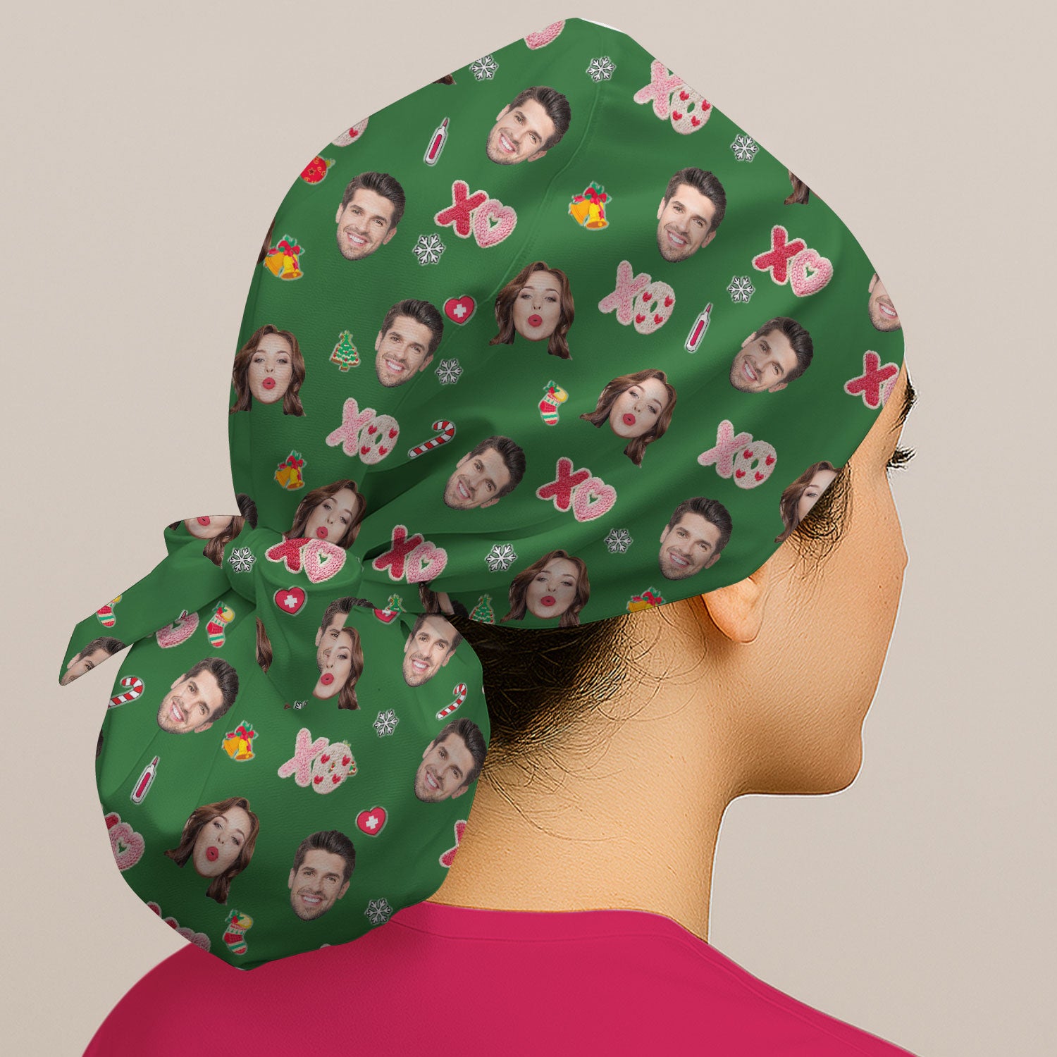 Personalized Photo Scrub Cap, Custom Face XOXO Scrub Hat, Breathable Fabrics Nursing Uniform
