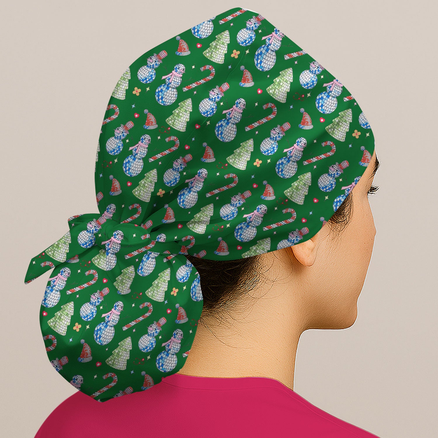 Funny Christmas Snowman Bouffant Scrub Caps for Women - Surgical Caps for Doctors - Breathable Fabrics Caps Uniform - Xmas Gift for RN LPN CNA