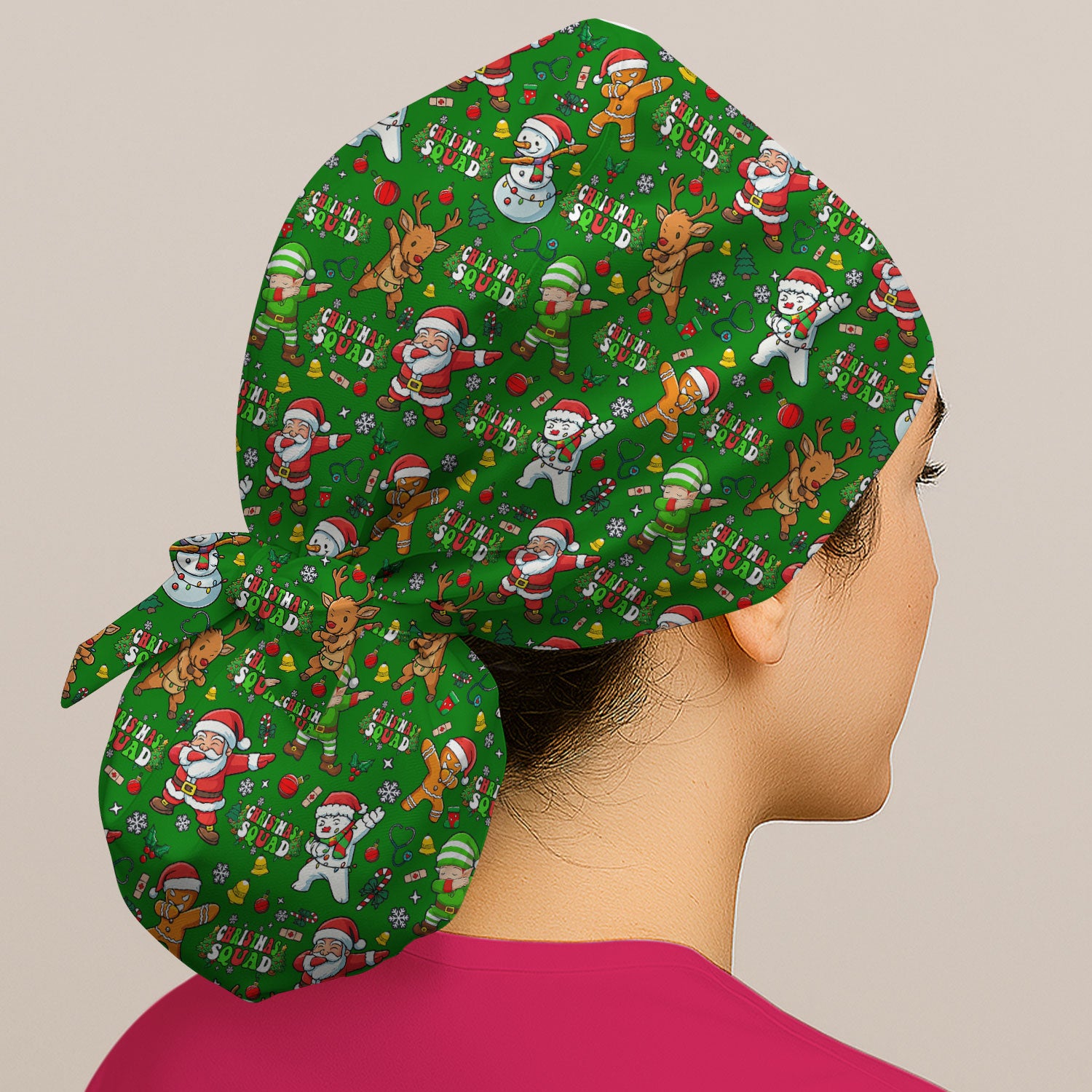 Christmas Squad Bouffant Scrub Caps for Women - Dancing Santa, Reindeer & Elf Holiday Nursing Gift - Funny Holiday Gift