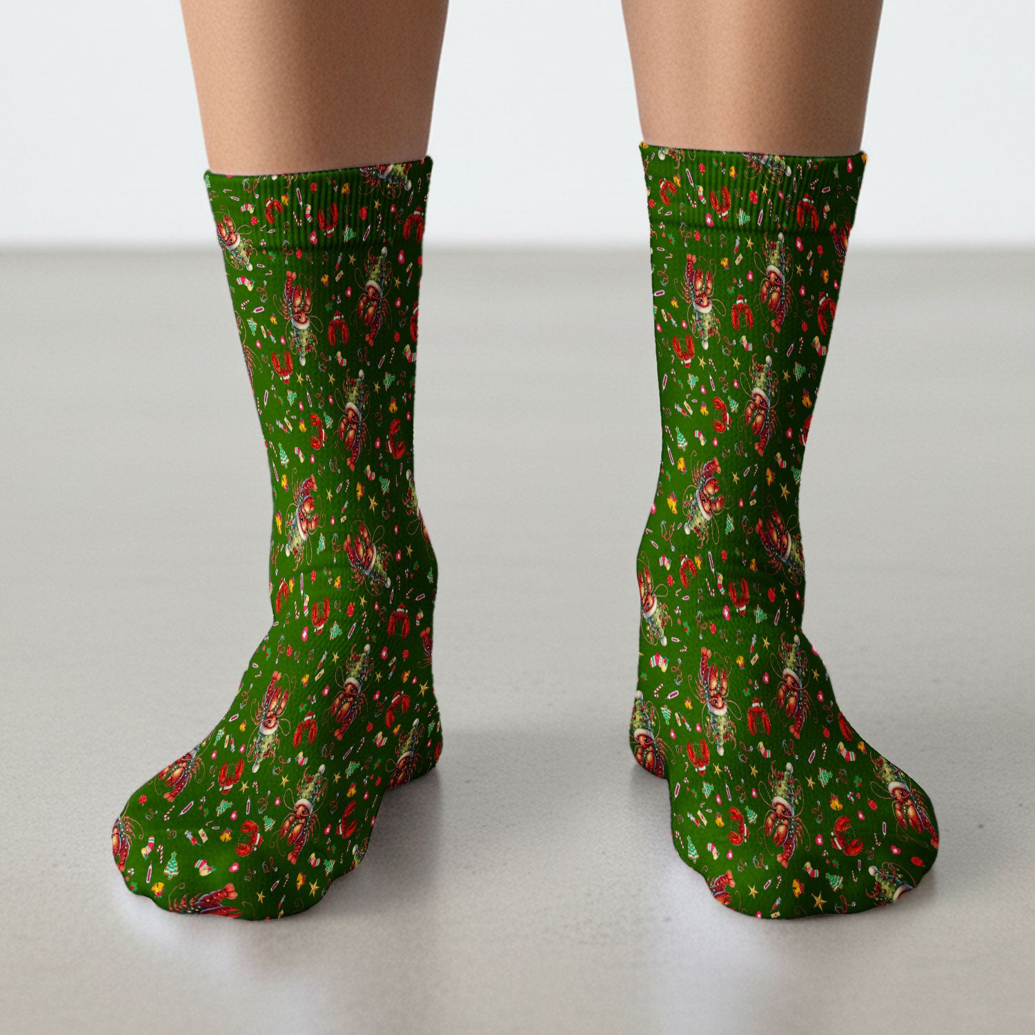 Whimsical Crawfish Christmas Scrub Socks – Southern Christmas Cajun Holiday Crawfish Pattern – Cute Medical Uniform for Nurses, Vets And Healthcare Workers