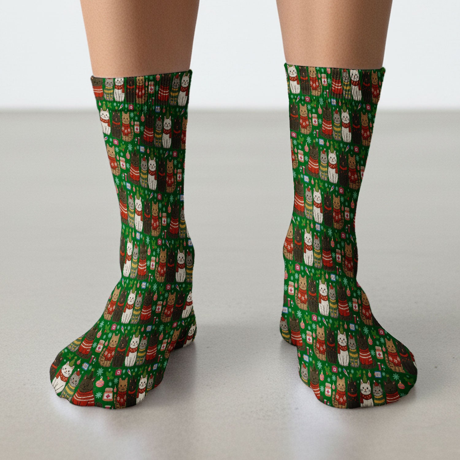 Christmas Cat Nurse Socks, Funny Holiday Medical Socks, Cute RN Gift For Nurses, Cat Lover Xmas Socks