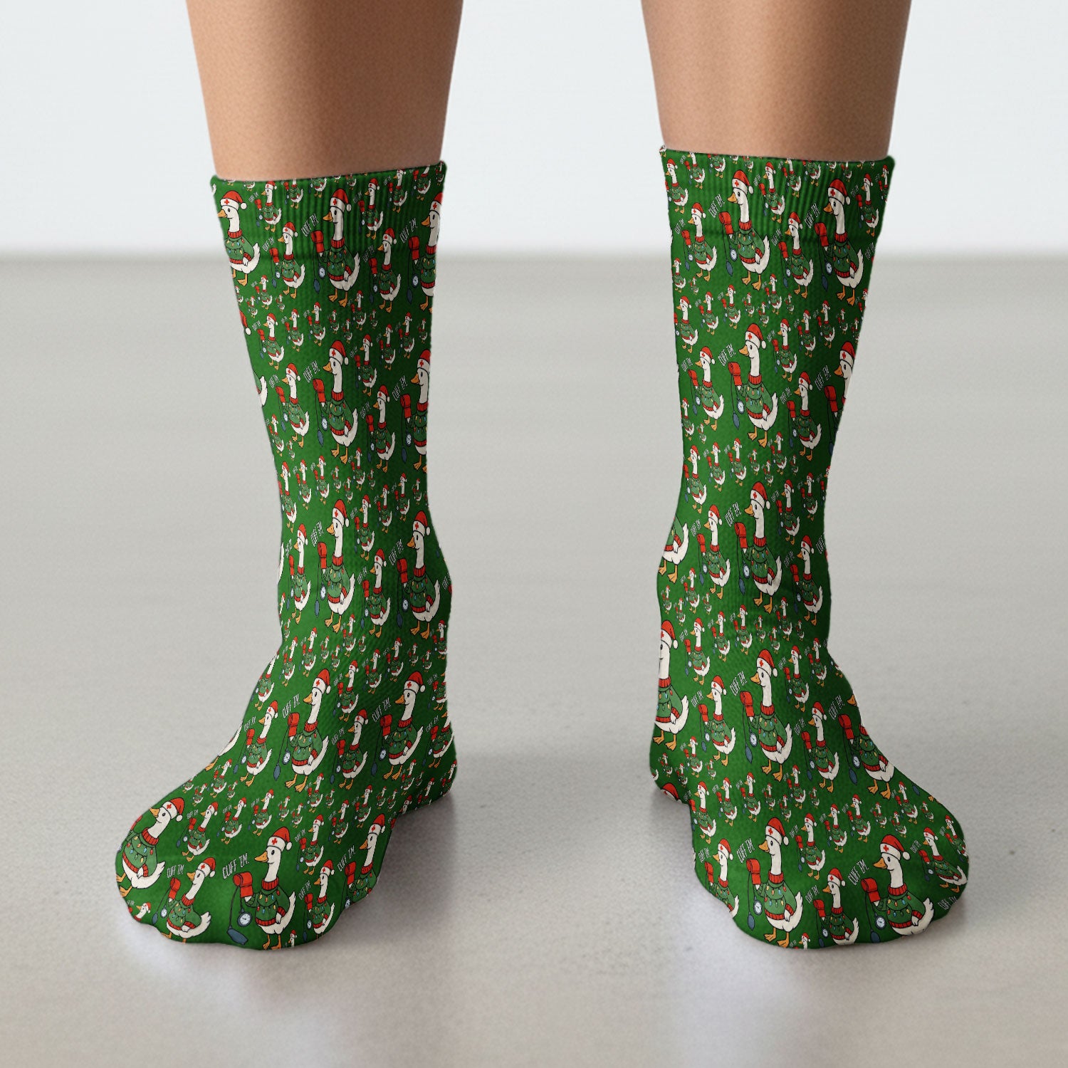 Nurse Christmas Duck Scrub Socks, Cute Goose Pattern Scrub Sock, RN LPN CNA Nursing Uniform