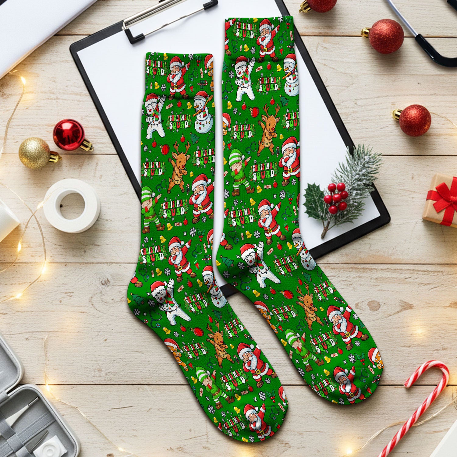 Christmas Squad Socks for Nurse Doctor - Dancing Santa, Reindeer & Elf Adult Socks for Men and Women - Gift for CNA LPN RN