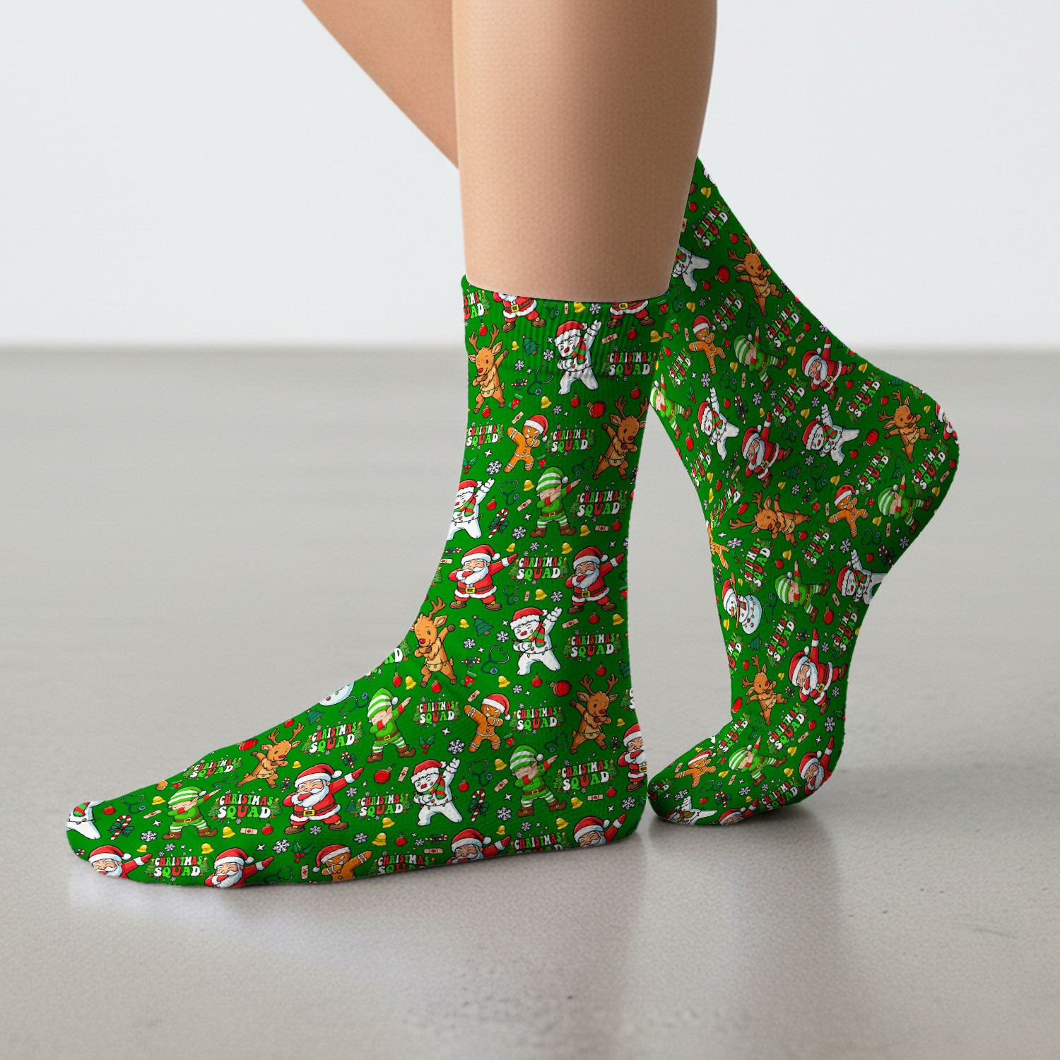 Christmas Squad Socks for Nurse Doctor - Dancing Santa, Reindeer & Elf Adult Socks for Men and Women - Gift for CNA LPN RN