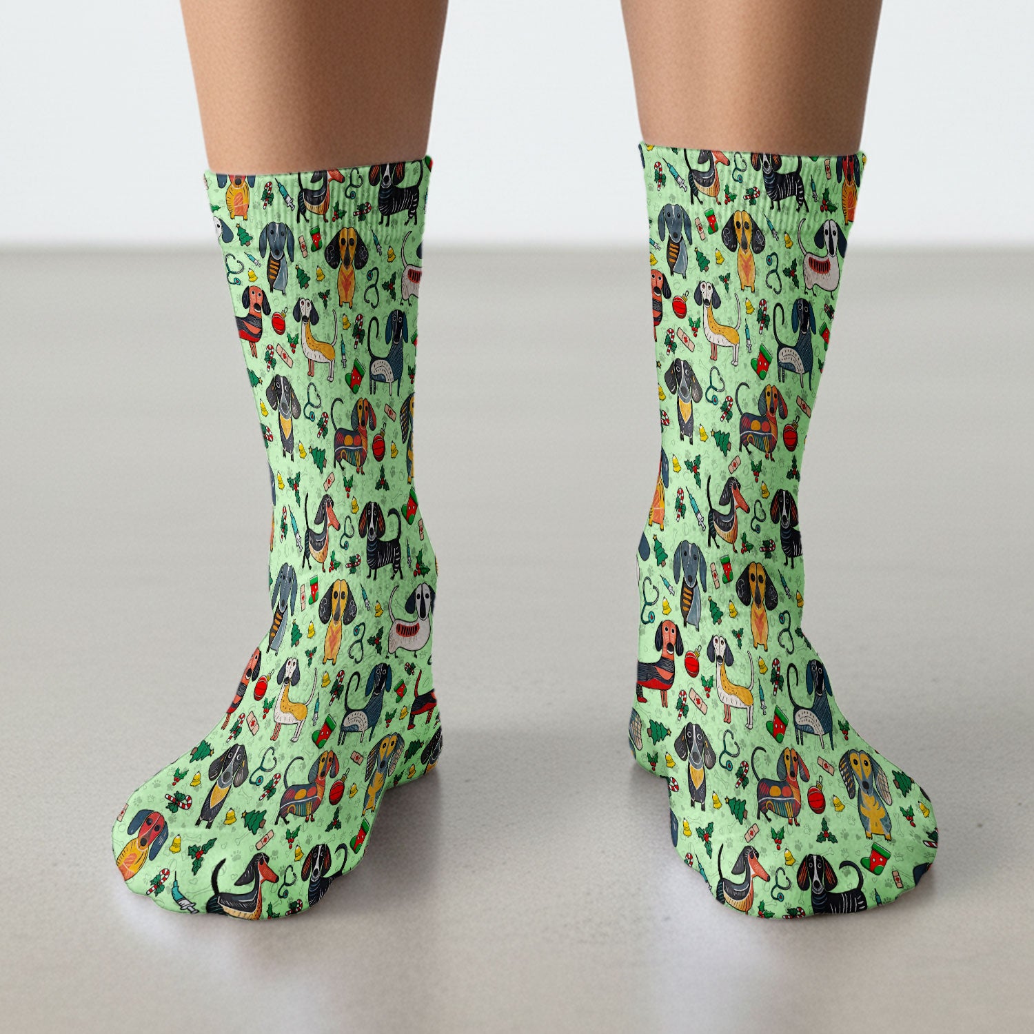 Christmas Wiener Dog Socks for Nurse Doctor - Dachshund Adult Socks for Men and Women - Breathable Fabrics Medical Uniform