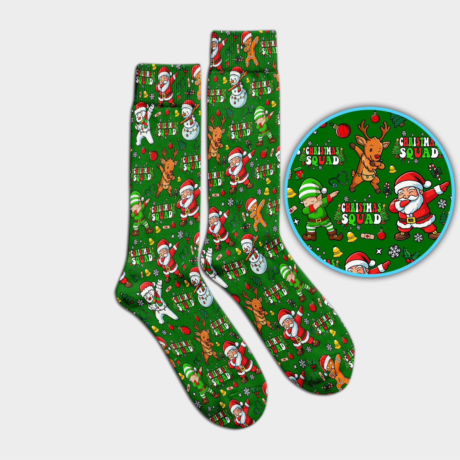 Christmas Squad Socks for Nurse Doctor - Dancing Santa, Reindeer & Elf Adult Socks for Men and Women - Gift for CNA LPN RN