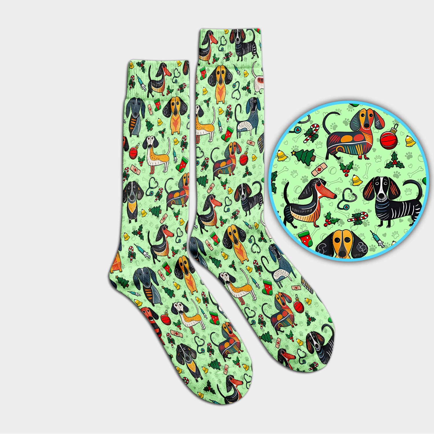 Christmas Wiener Dog Socks for Nurse Doctor - Dachshund Adult Socks for Men and Women - Breathable Fabrics Medical Uniform