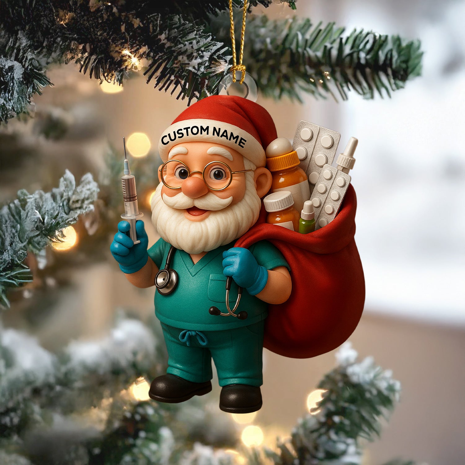 Personalized Nurse Santa Ornament, Custom Name Medical Christmas Tree Decor, Funny Doctor & Healthcare Worker Holiday Gift