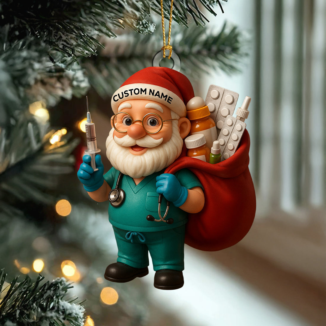 Personalized Nurse Santa Ornament, Custom Name Medical Christmas Tree Decor, Funny Doctor & Healthcare Worker Holiday Gift