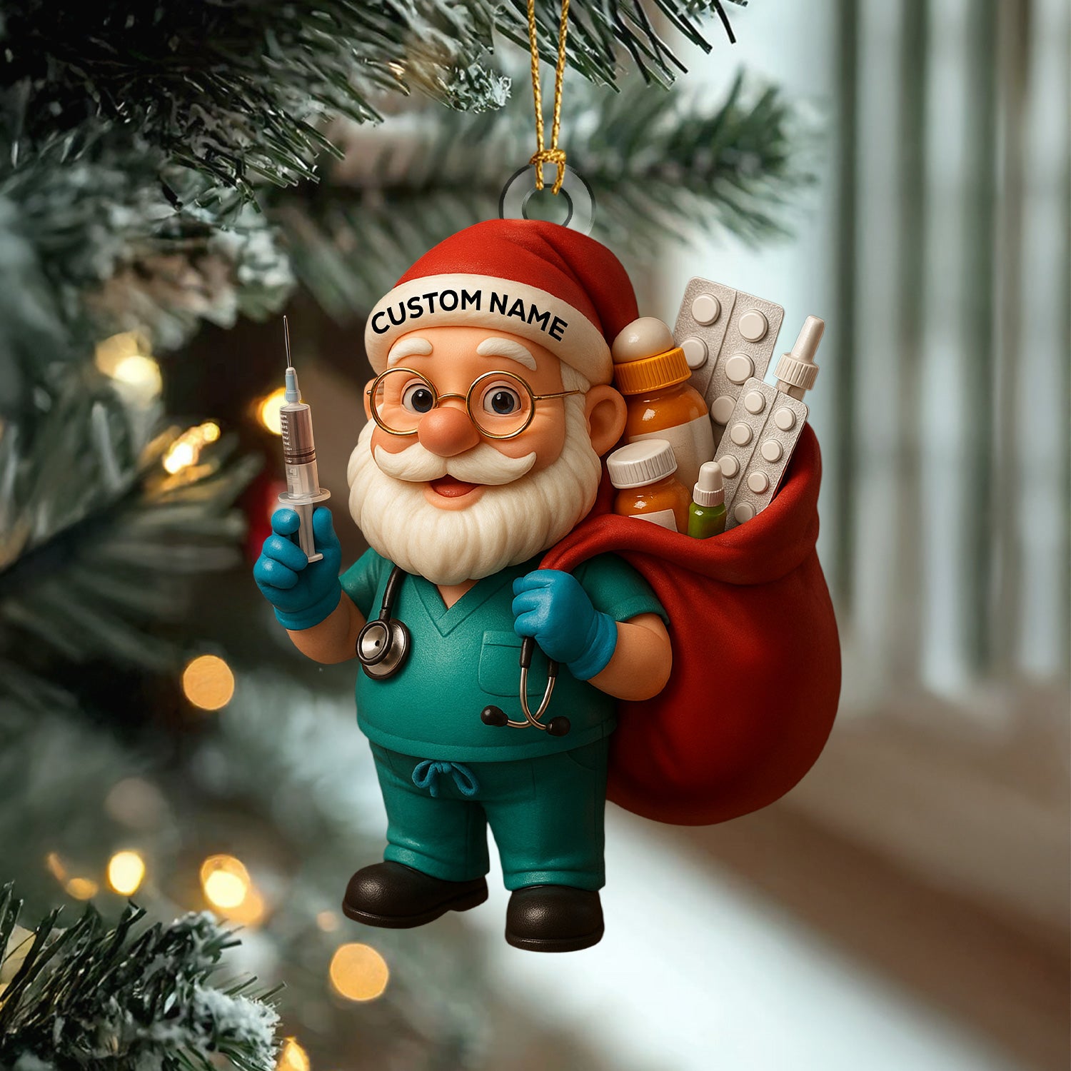 Personalized Nurse Santa Ornament, Custom Name Medical Christmas Tree Decor, Funny Doctor & Healthcare Worker Holiday Gift