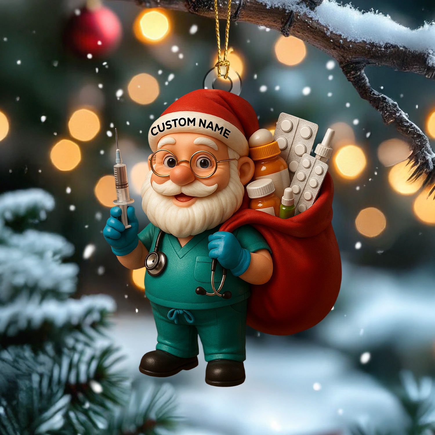 Personalized Nurse Santa Ornament, Custom Name Medical Christmas Tree Decor, Funny Doctor & Healthcare Worker Holiday Gift