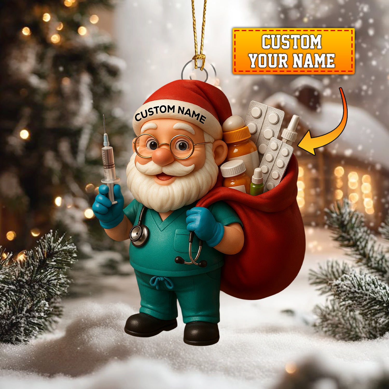 Personalized Nurse Santa Ornament, Custom Name Medical Christmas Tree Decor, Funny Doctor & Healthcare Worker Holiday Gift