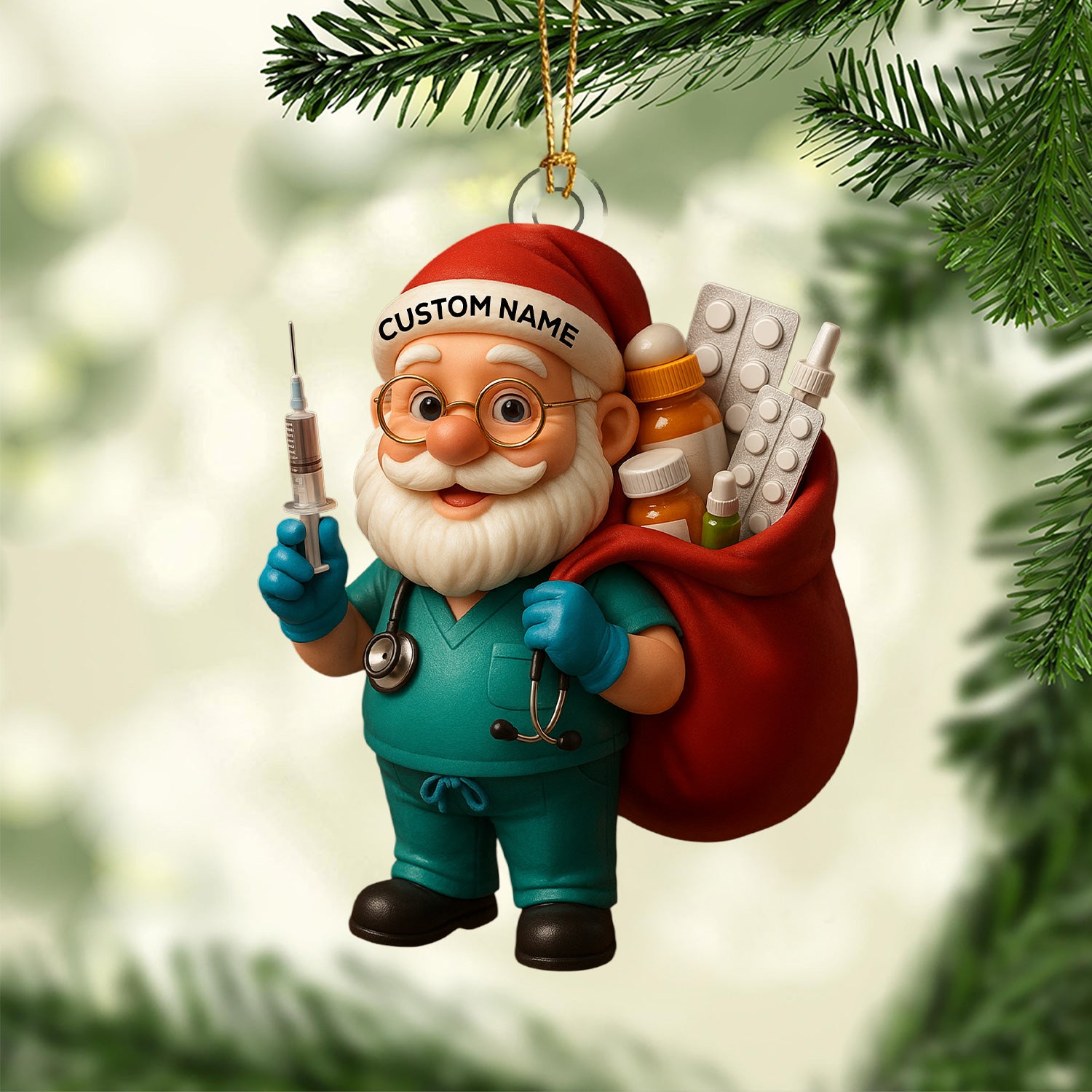 Personalized Nurse Santa Ornament, Custom Name Medical Christmas Tree Decor, Funny Doctor & Healthcare Worker Holiday Gift