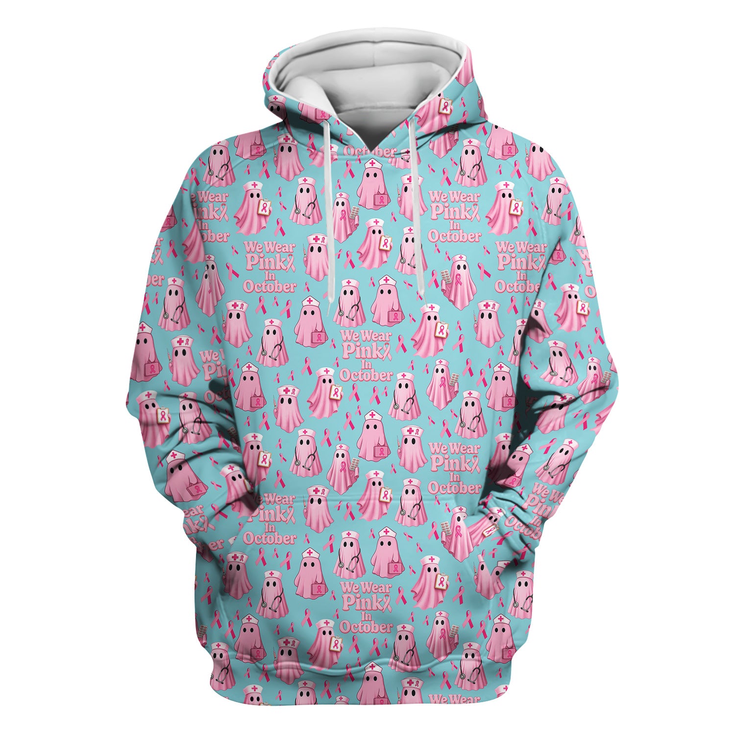 Halloween Breast Cancer Awareness Scrub - We Wear Pink In October & Ghost Nurse Design - October Gift for RN LPN CNA