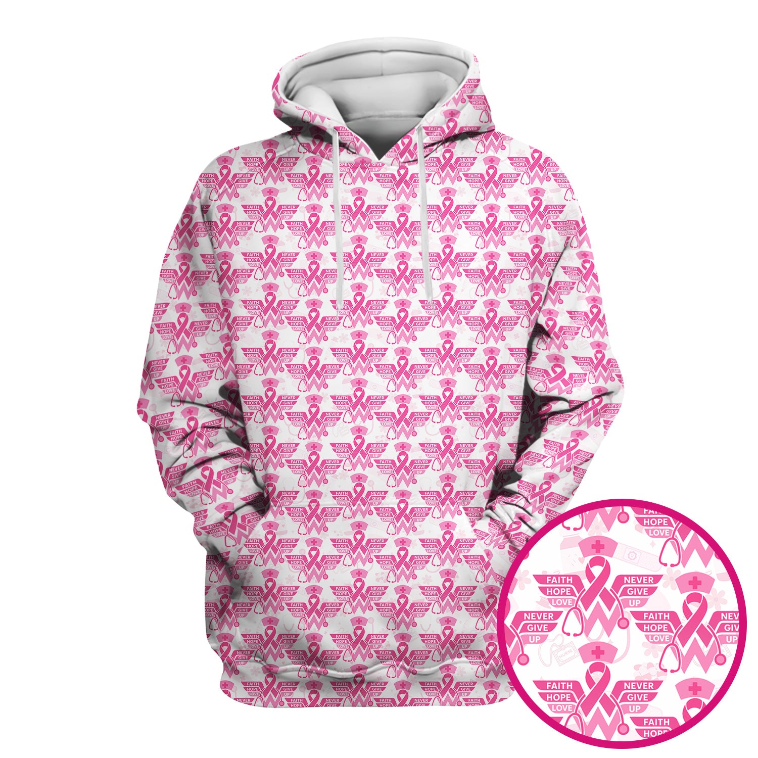 Breast Cancer Awareness Scrub Top - Pink Ribbon Nurse Shirt Multi Color - Faith Hope Love Nursing Workwear with Pockets